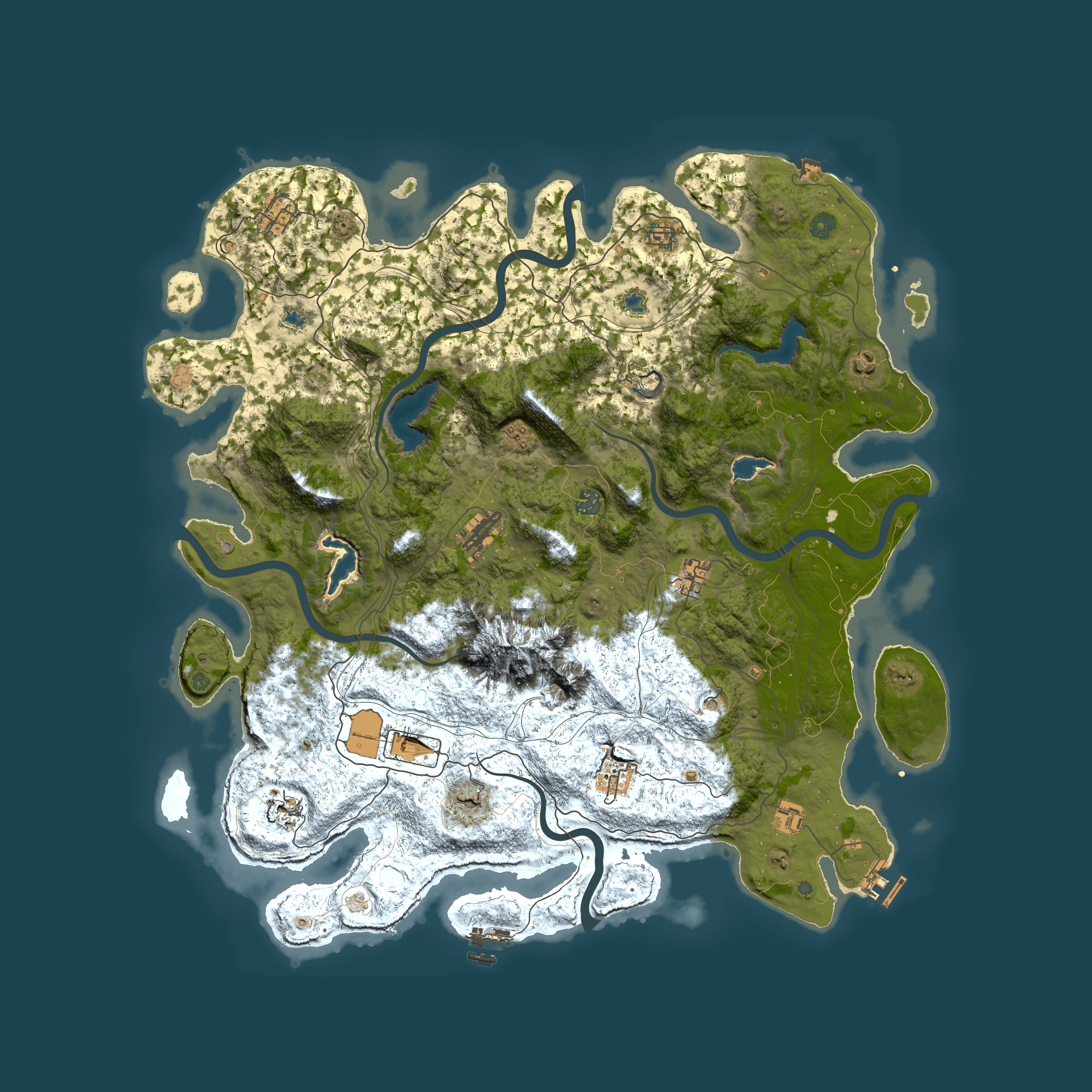 Full top-down render of Rust map seed 424597764, 5000x5000m