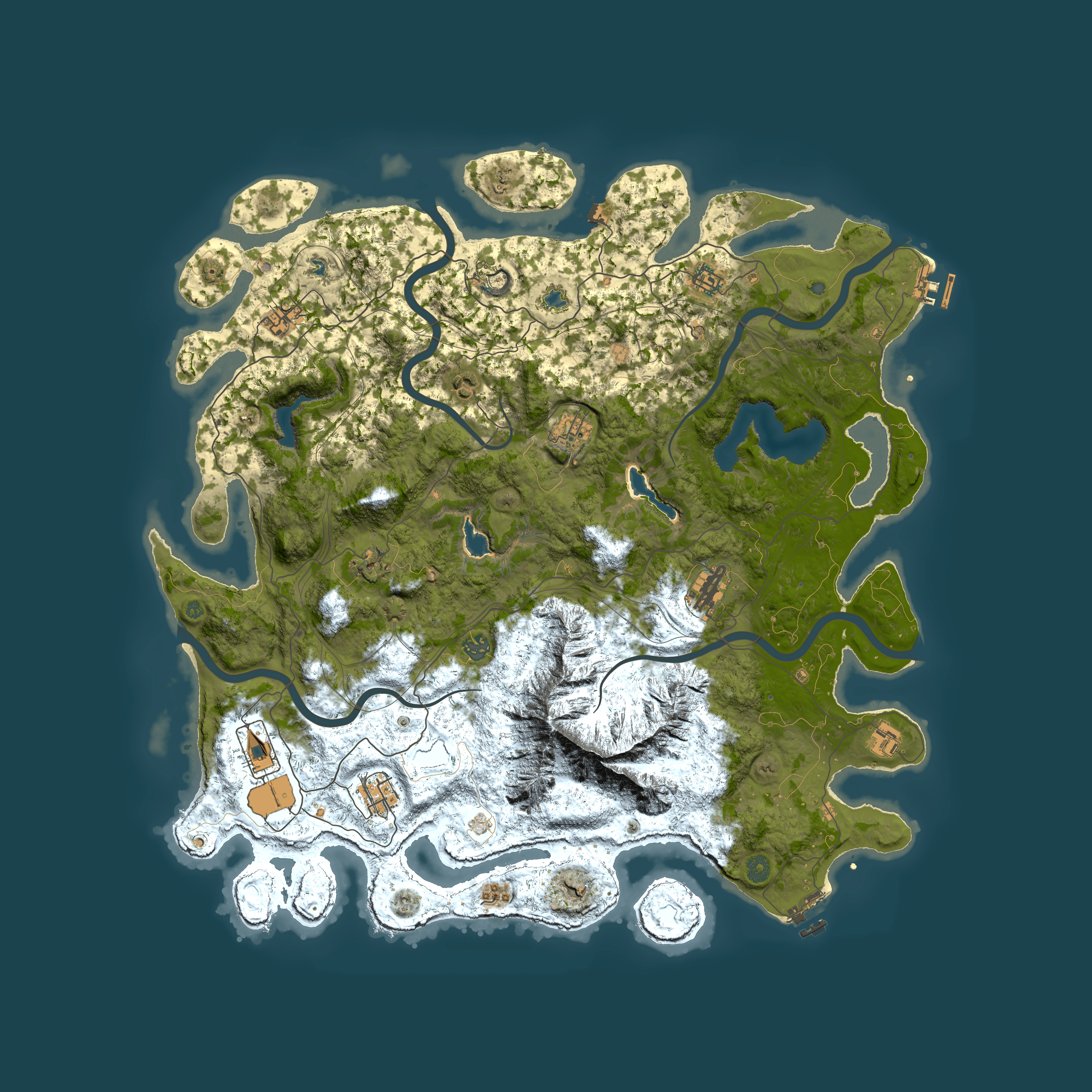 Full top-down render of Rust map seed 1605245764, 5000x5000m