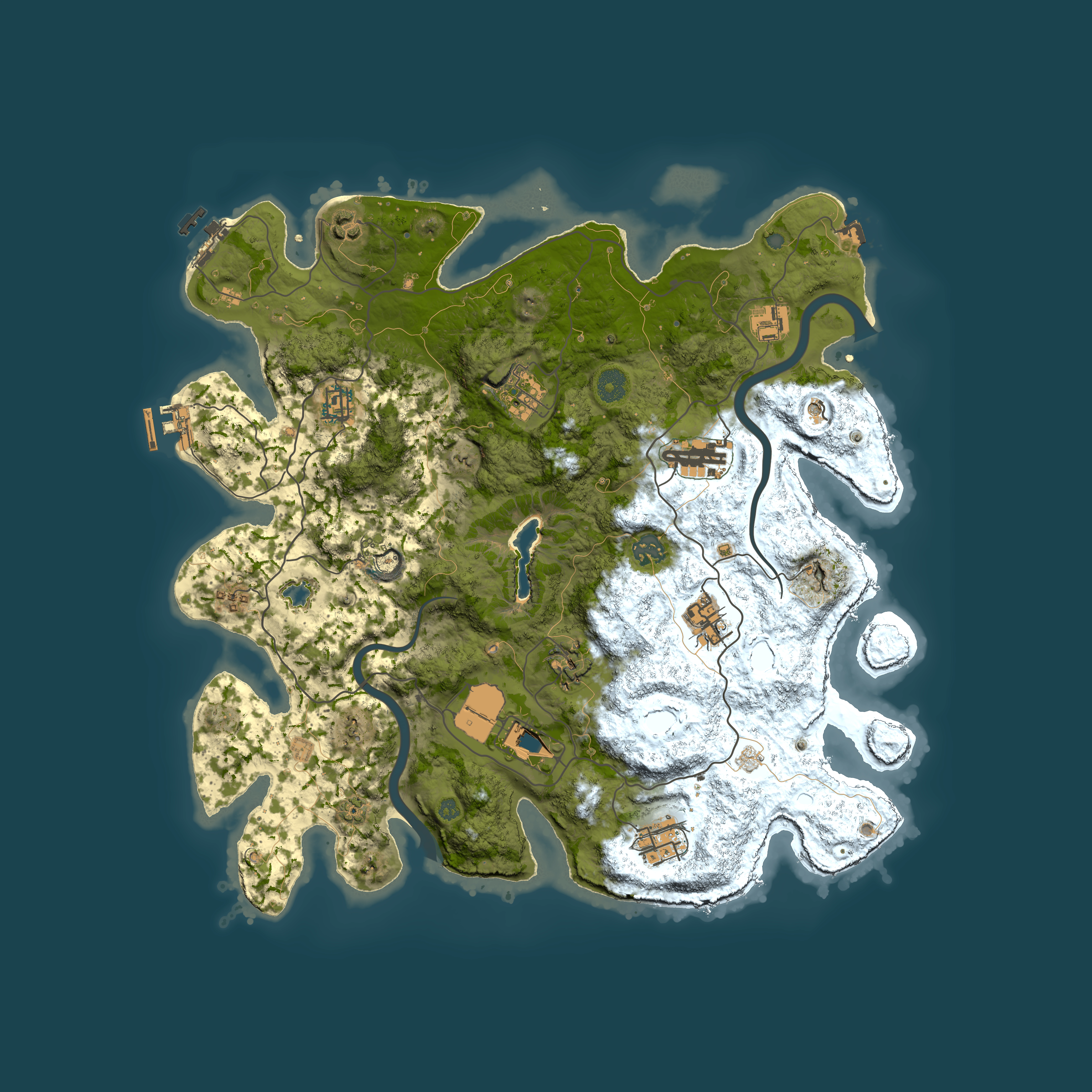 Full top-down render of Rust map seed 1685973457, 4000x4000m