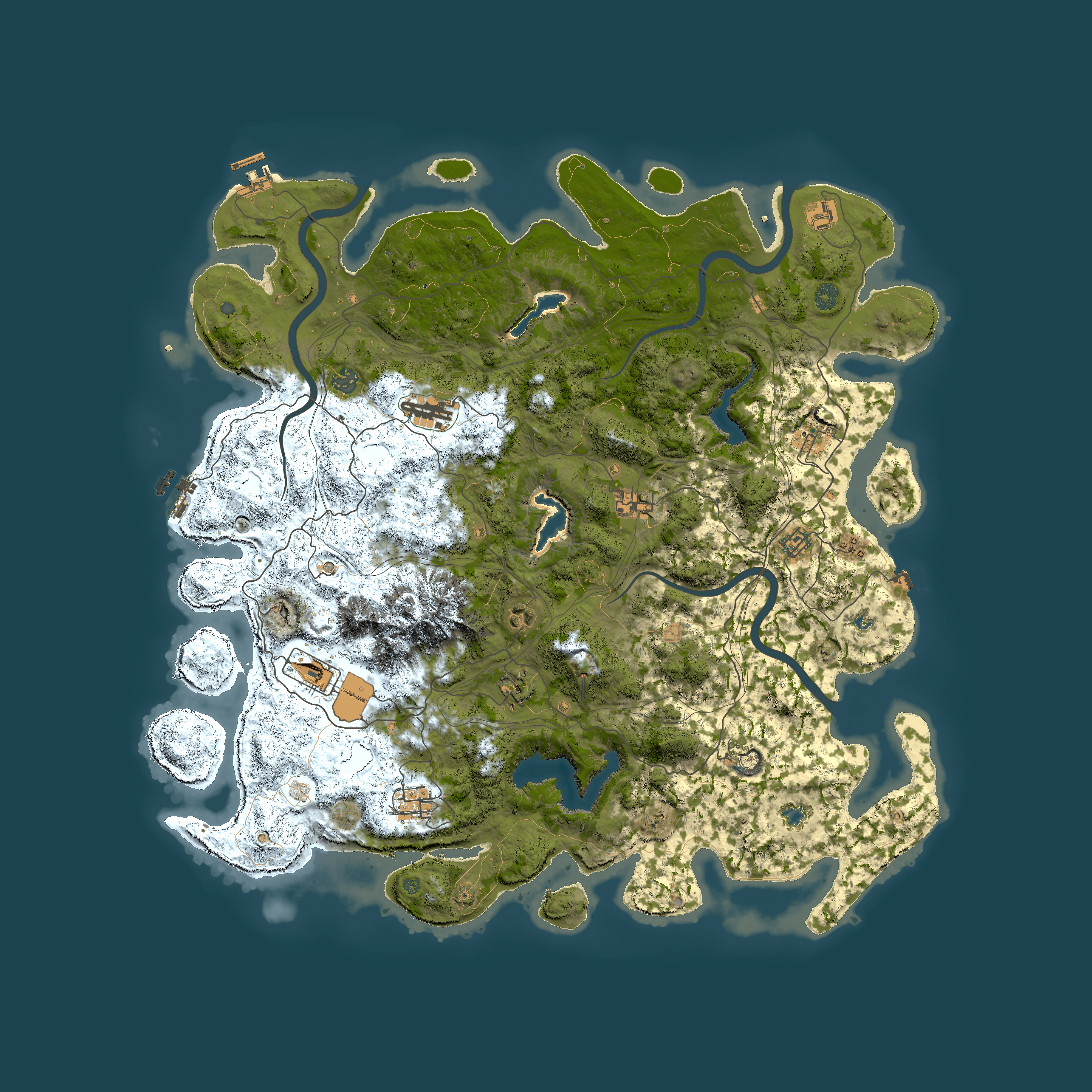 Full top-down render of Rust map seed 391659496, 5000x5000m