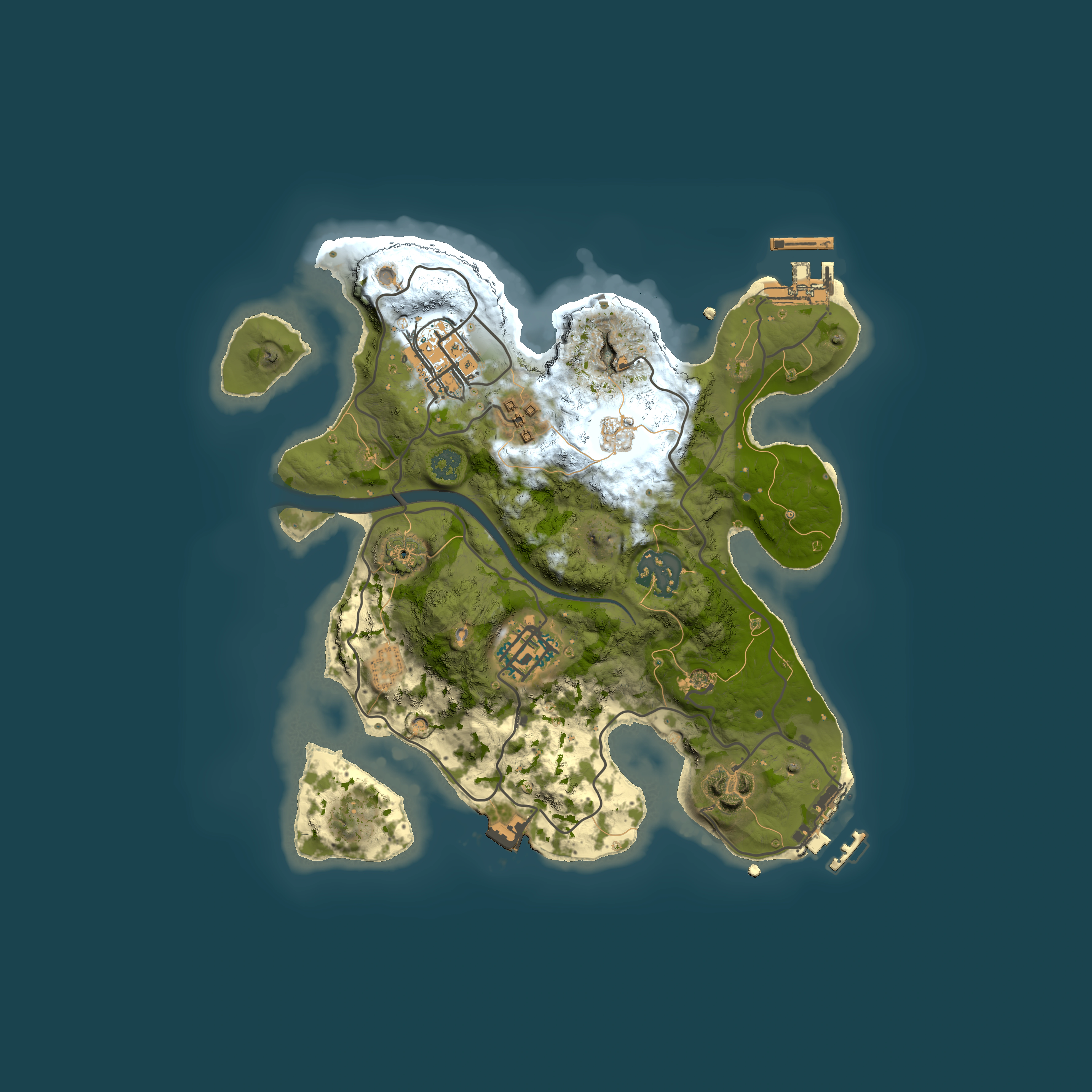 Full top-down render of Rust map seed 31346436, 2500x2500m
