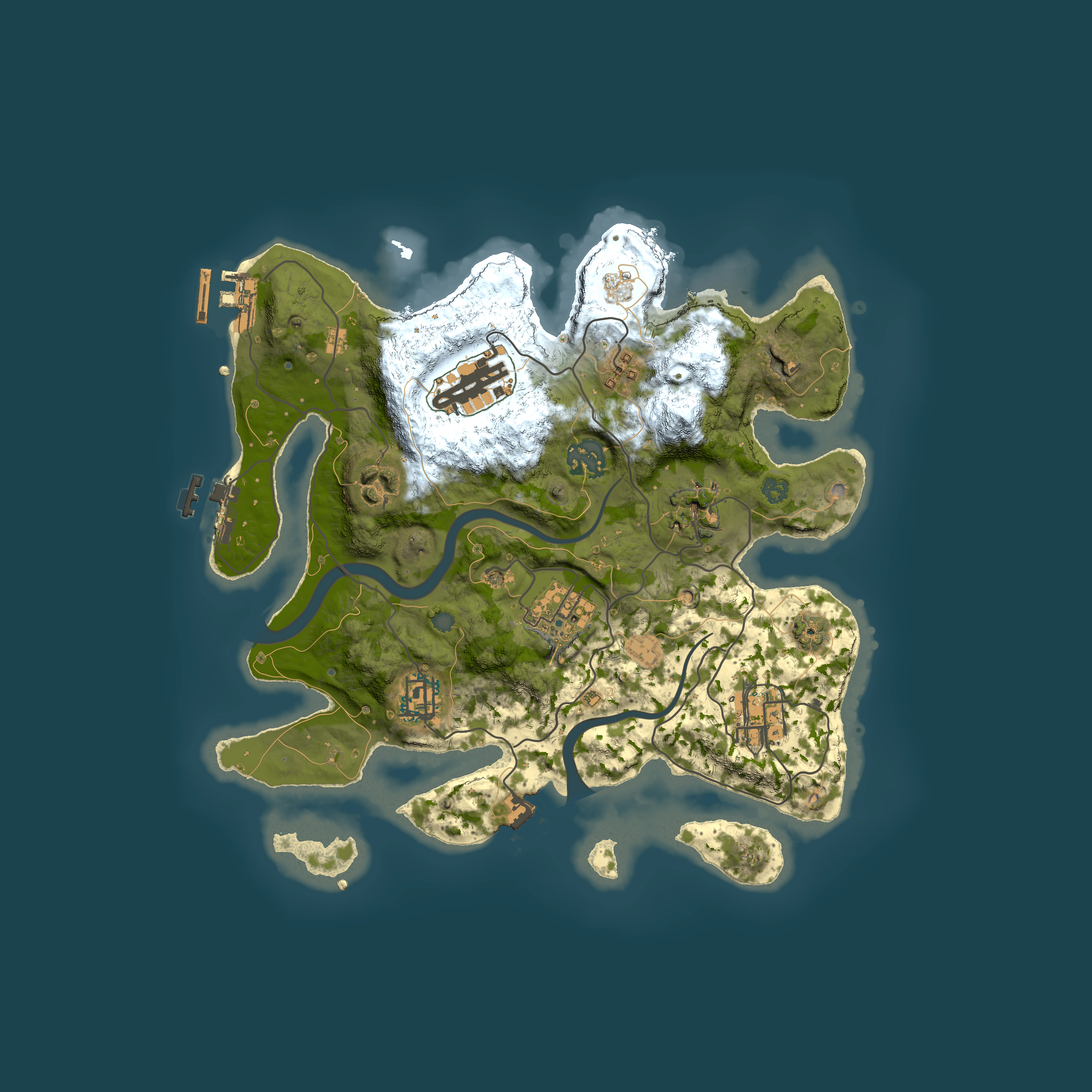 Full top-down render of Rust map seed 1663887619, 3000x3000m