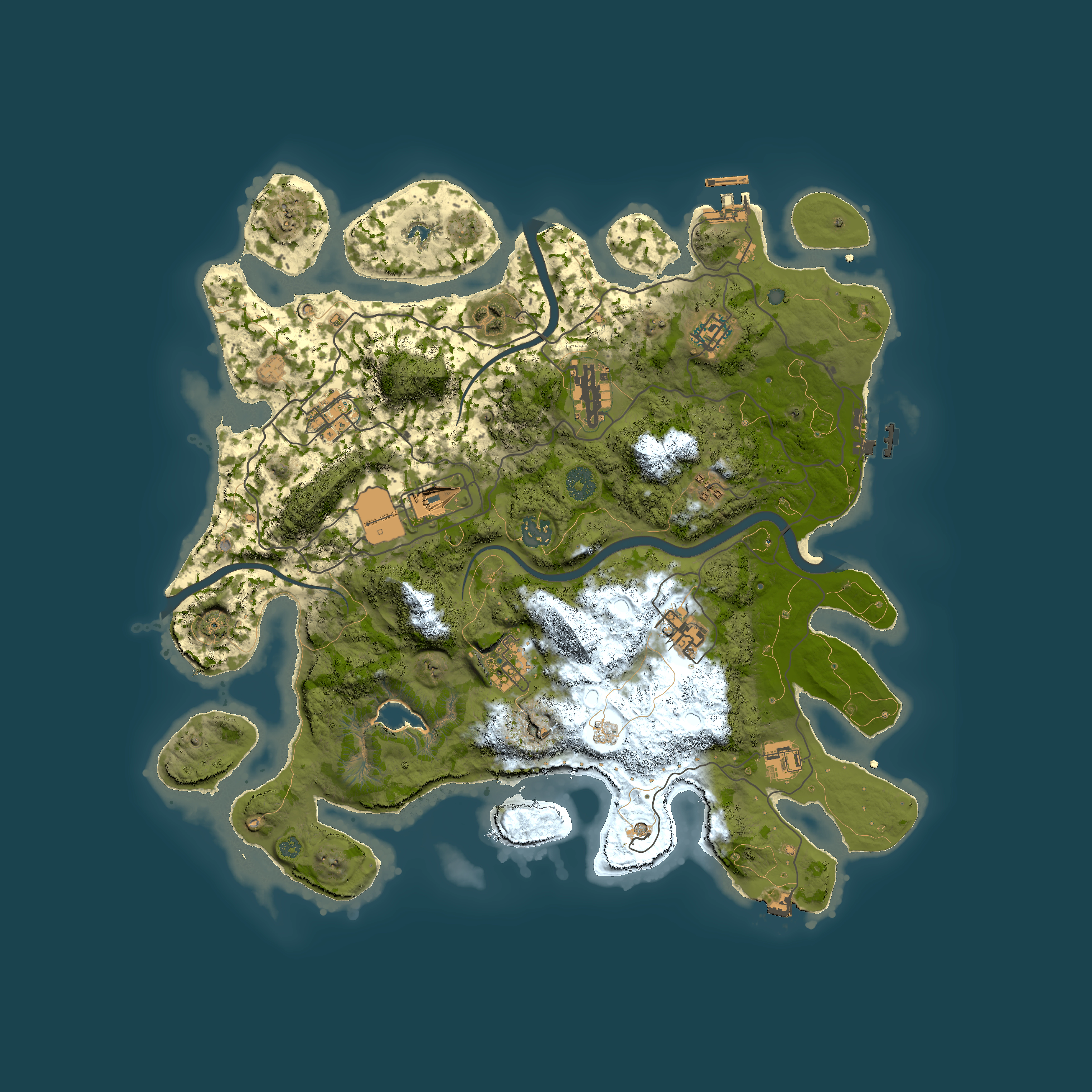 Full top-down render of Rust map seed 1424560986, 4000x4000m