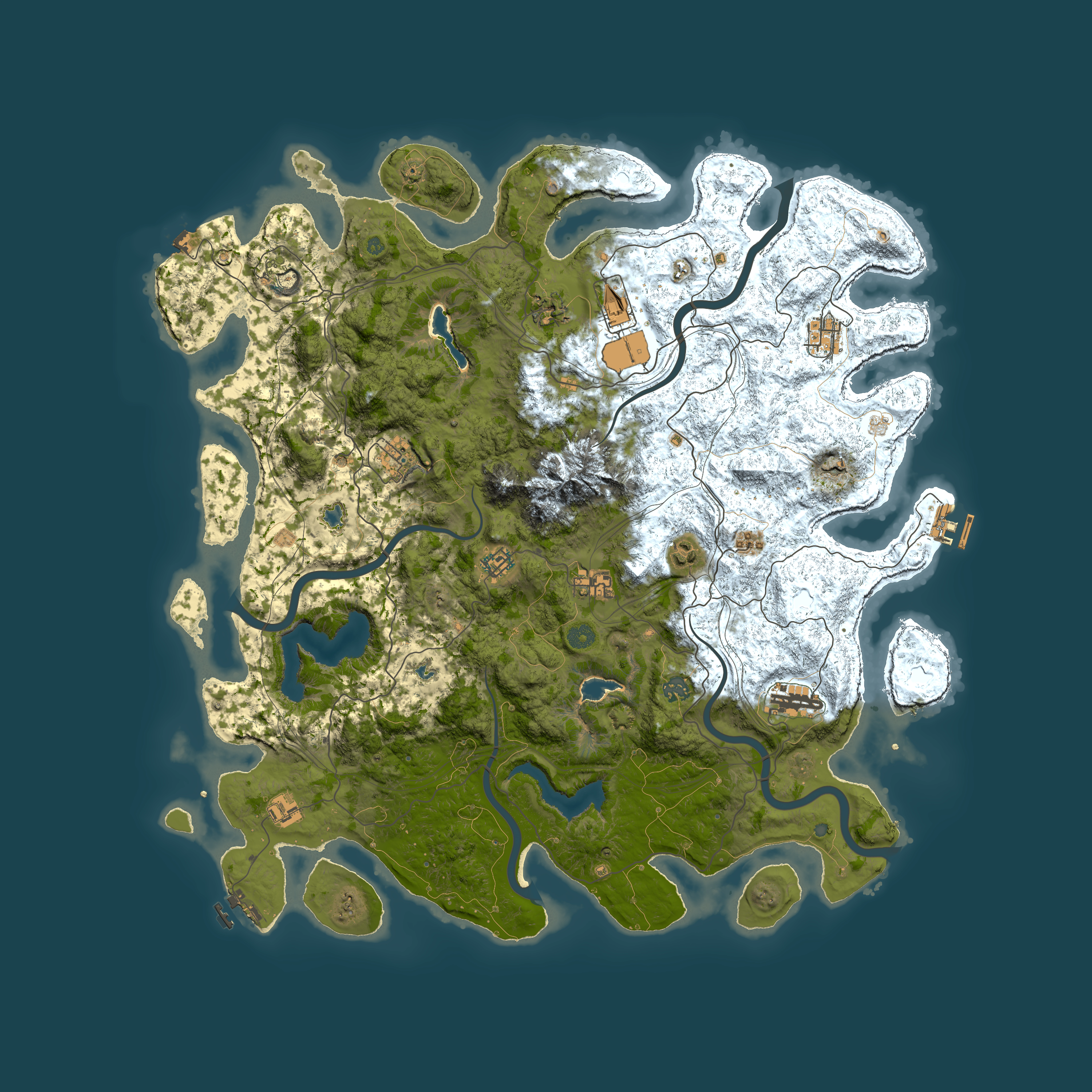 Full top-down render of Rust map seed 966309696, 5000x5000m