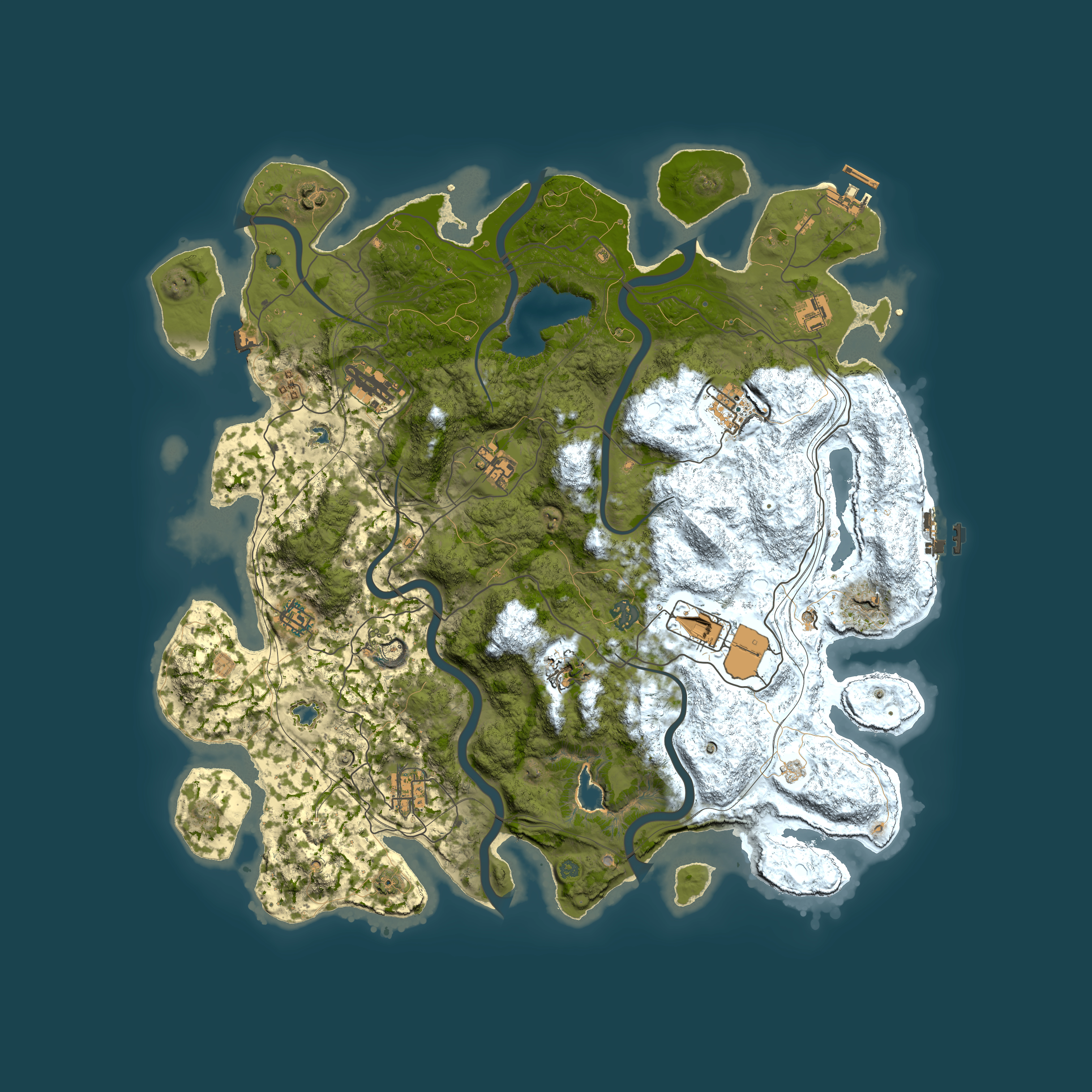 Full top-down render of Rust map seed 203185207, 4500x4500m