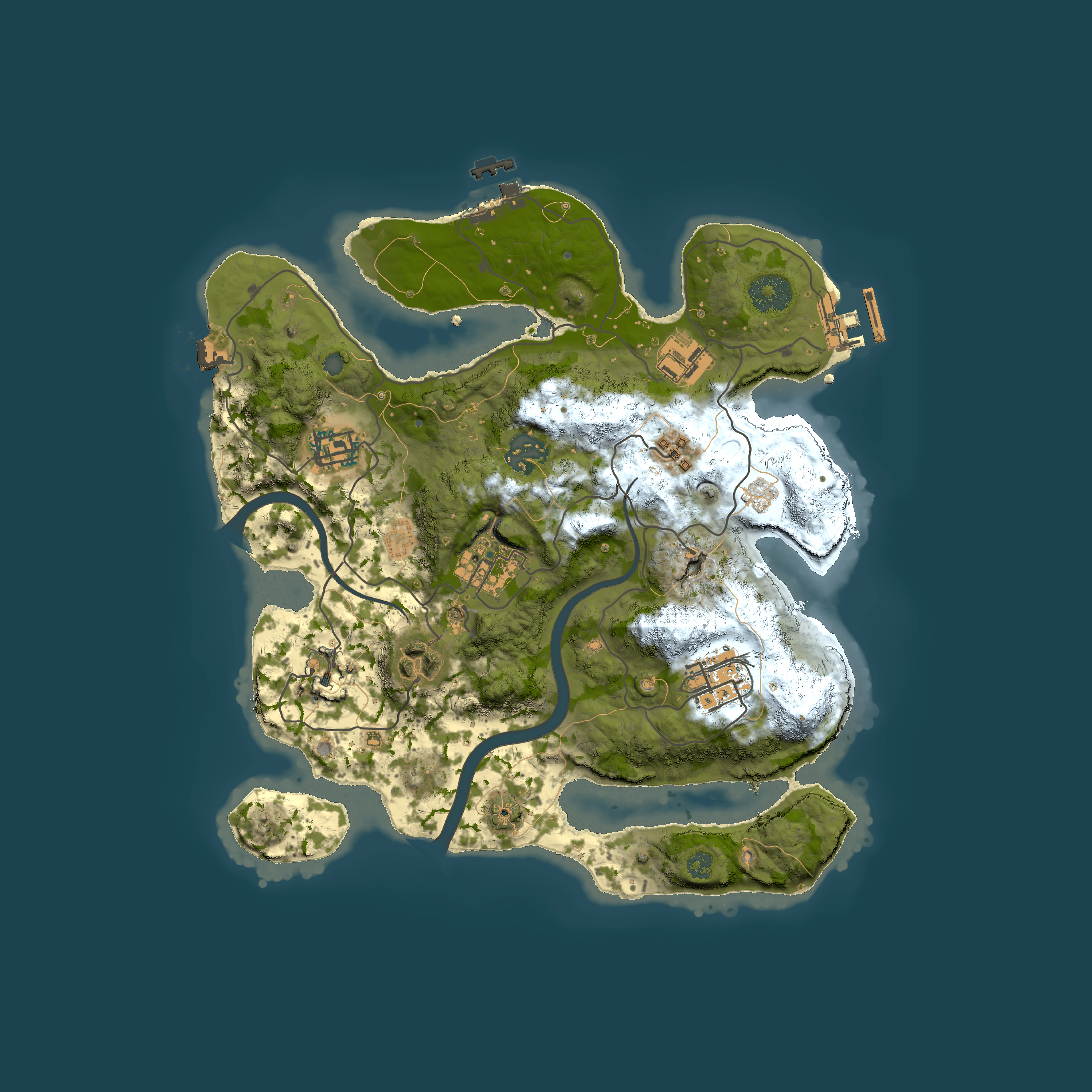 Full top-down render of Rust map seed 1045785023, 3000x3000m