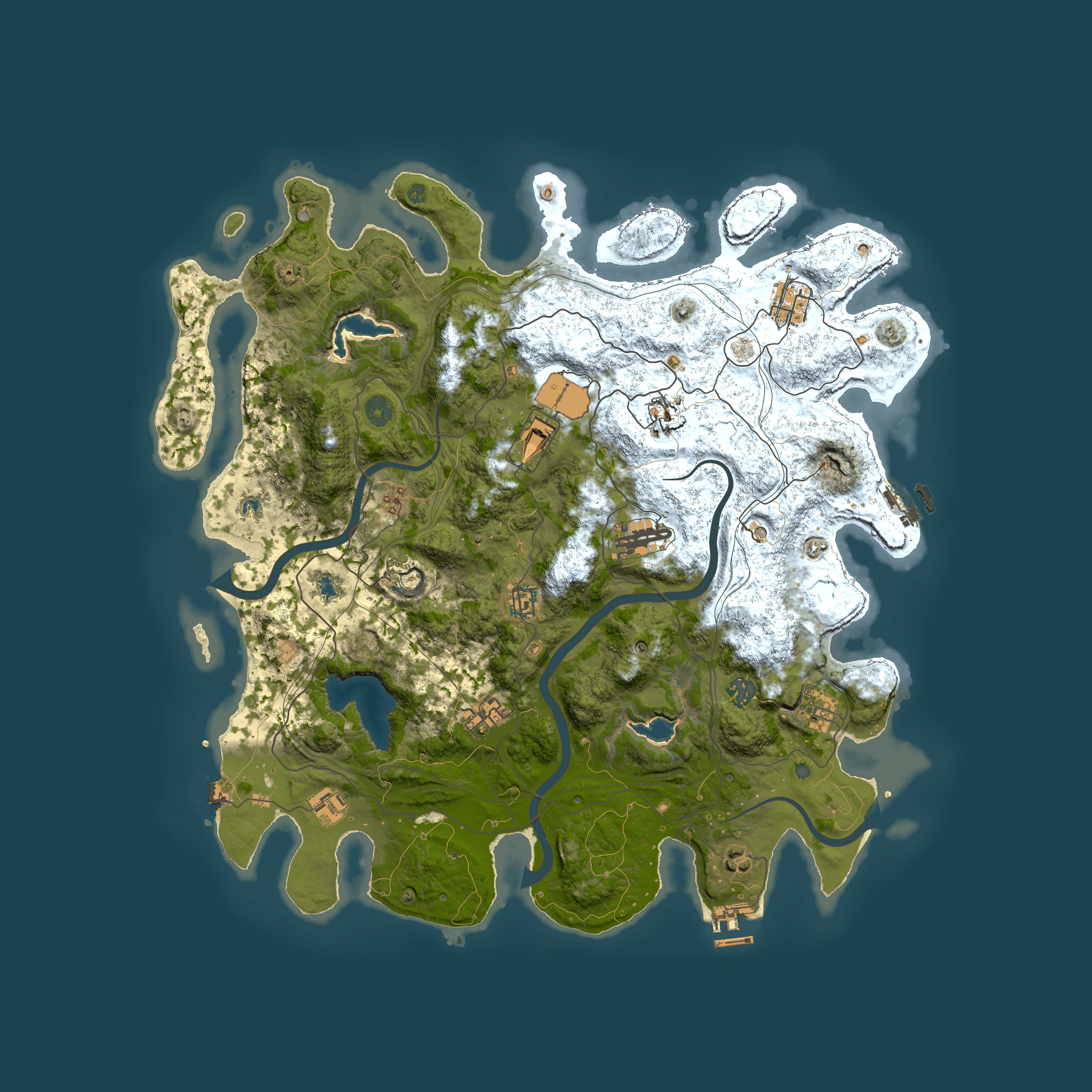 Full top-down render of Rust map seed 870928814, 4500x4500m