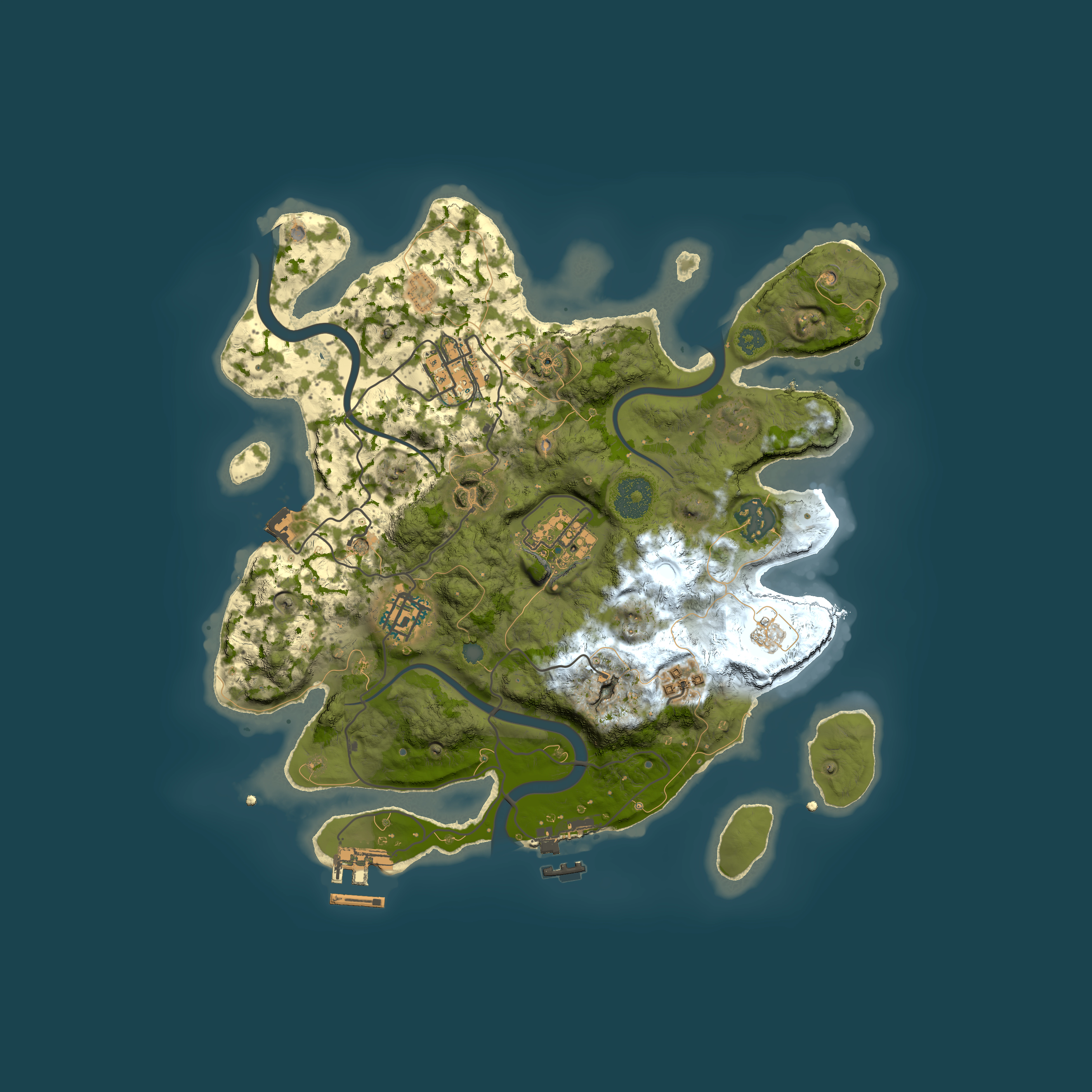 Full top-down render of Rust map seed 127838076, 3000x3000m