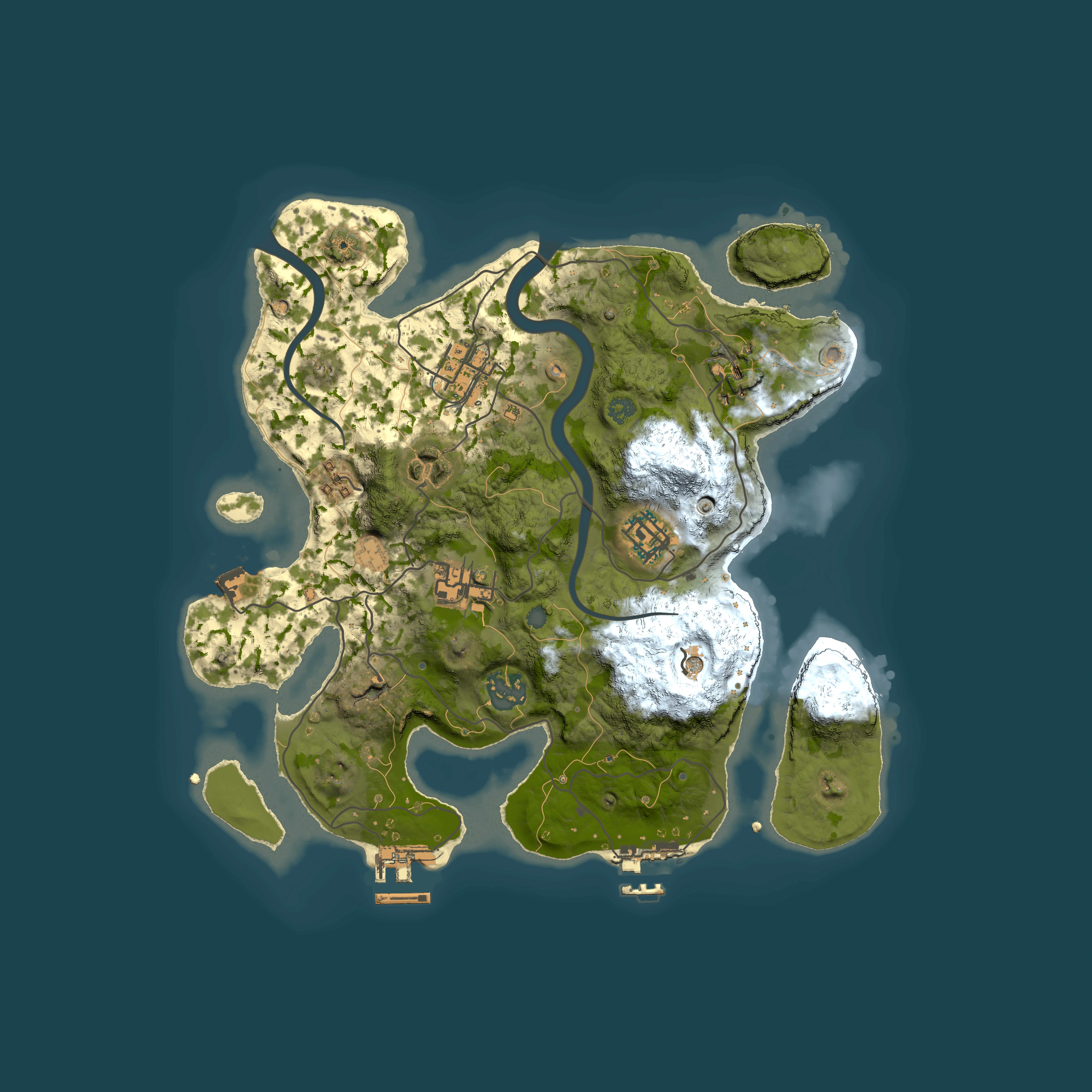 Full top-down render of Rust map seed 1664955936, 3000x3000m
