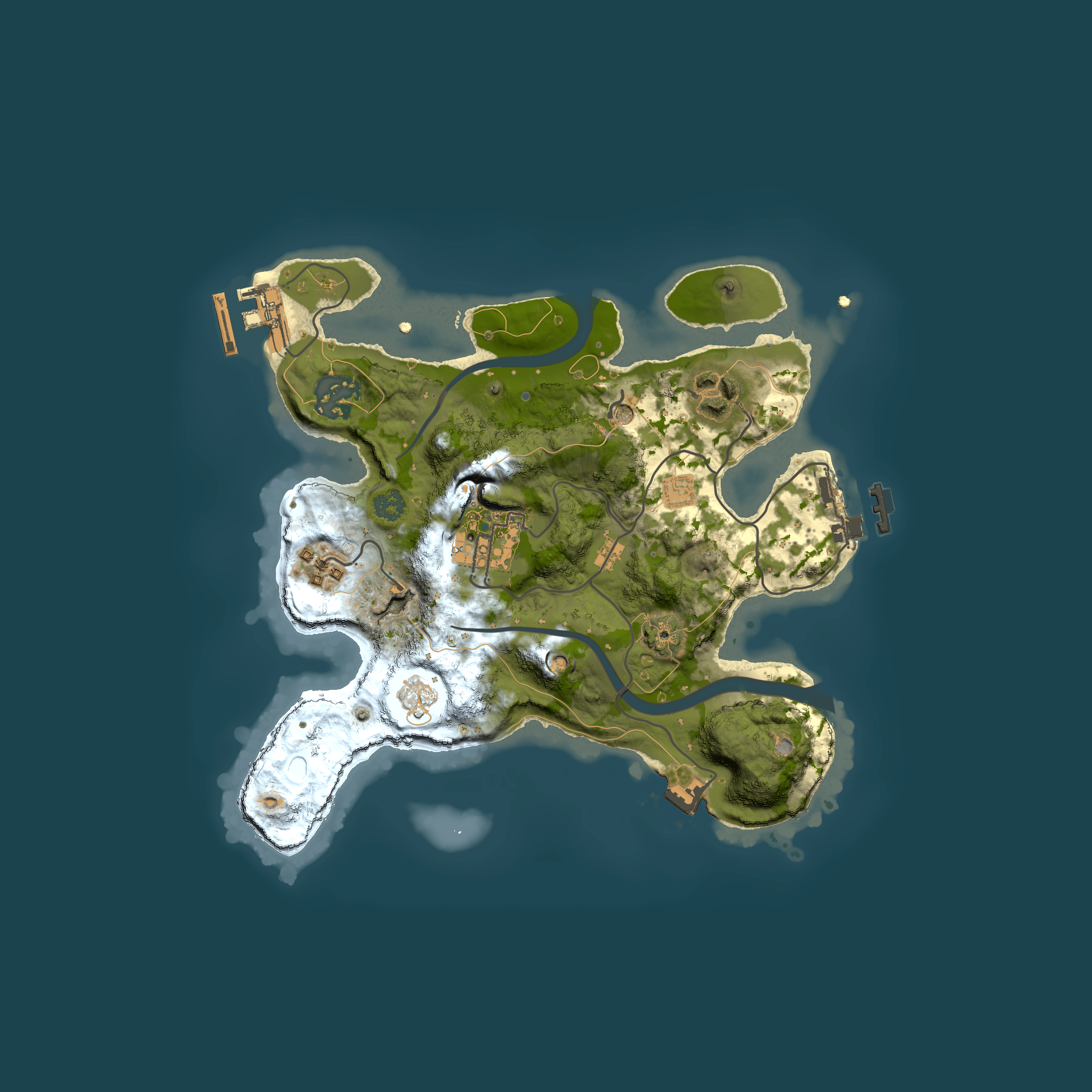 Full top-down render of Rust map seed 357307502, 2500x2500m