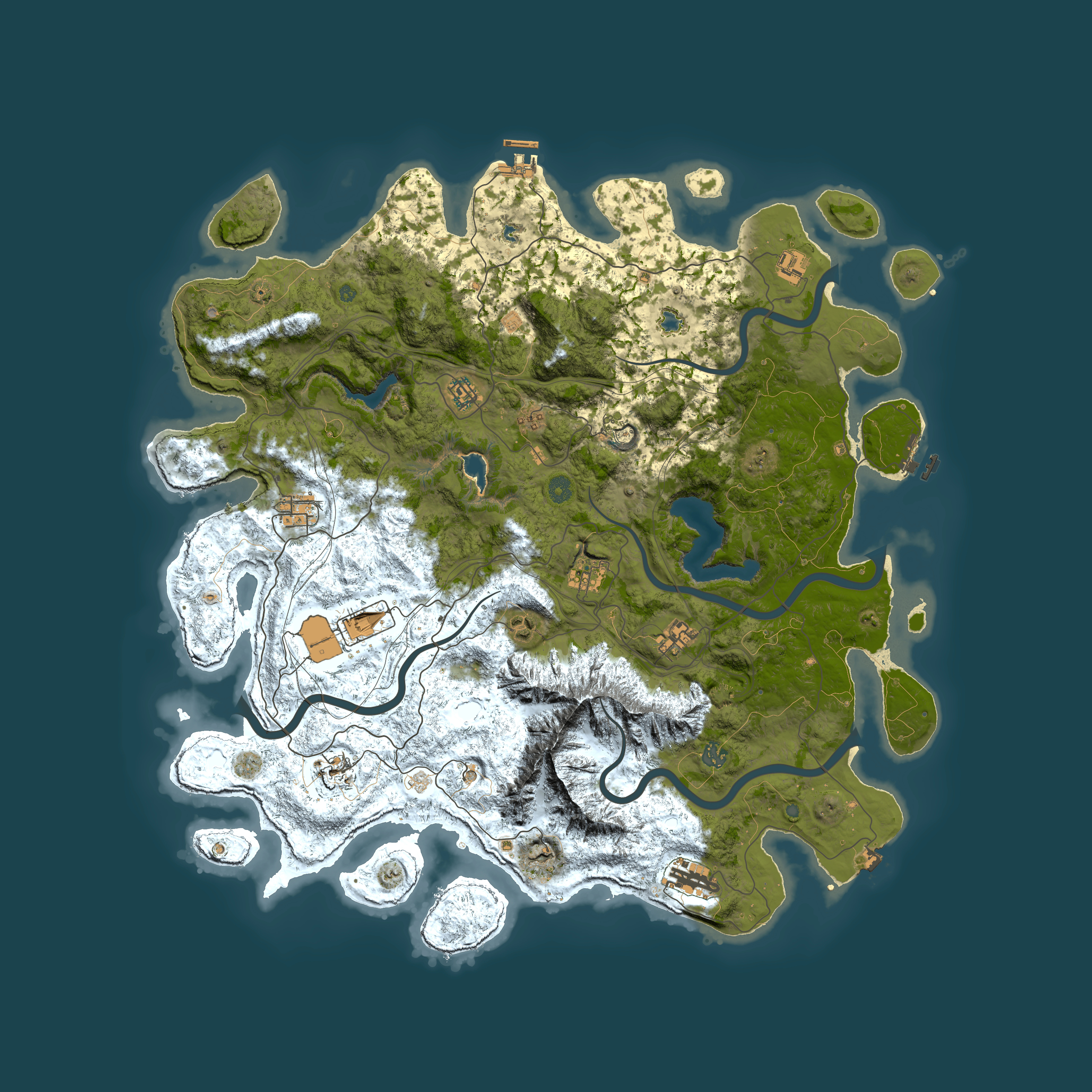Full top-down render of Rust map seed 113421557, 5000x5000m