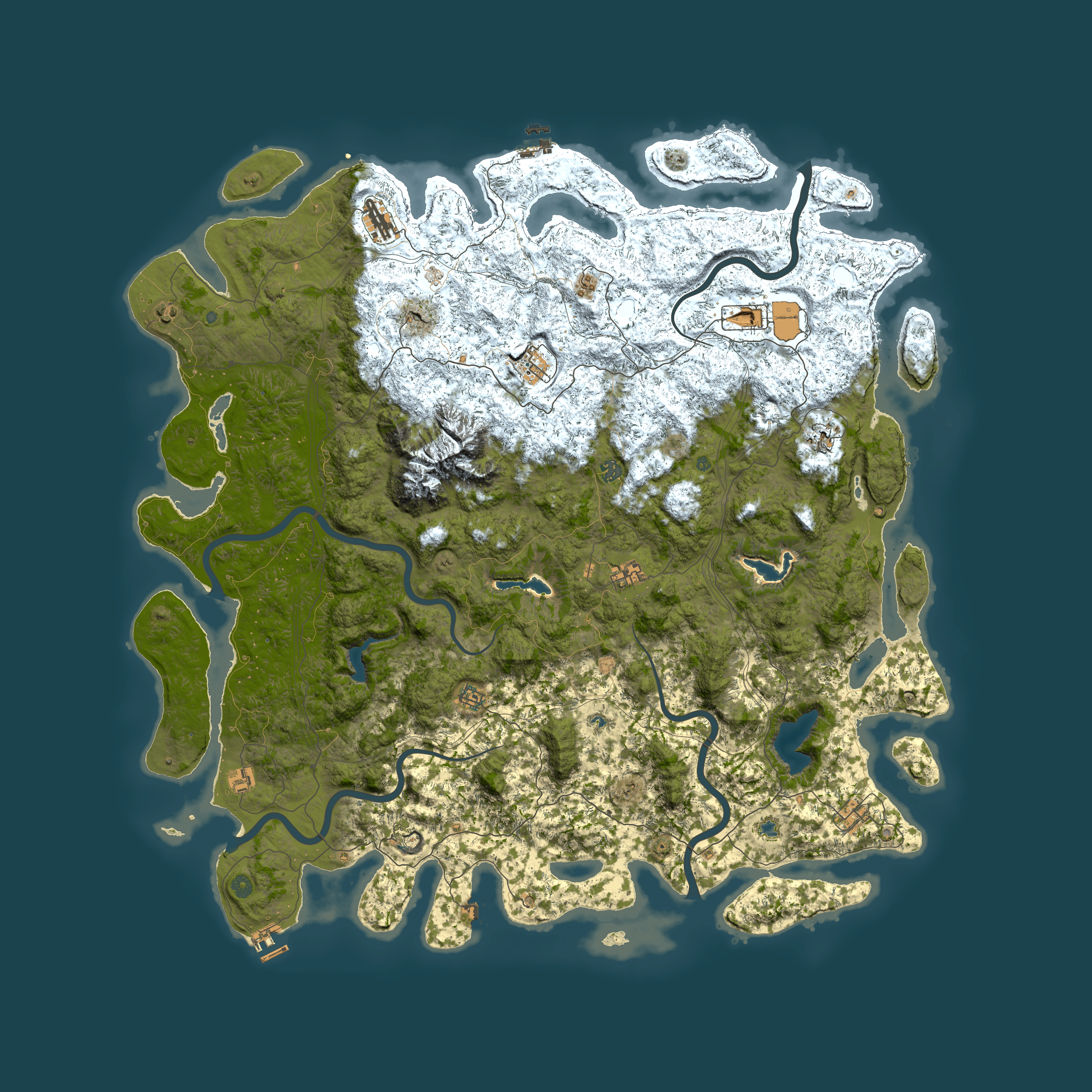 Full top-down render of Rust map seed 98093581, 6000x6000m