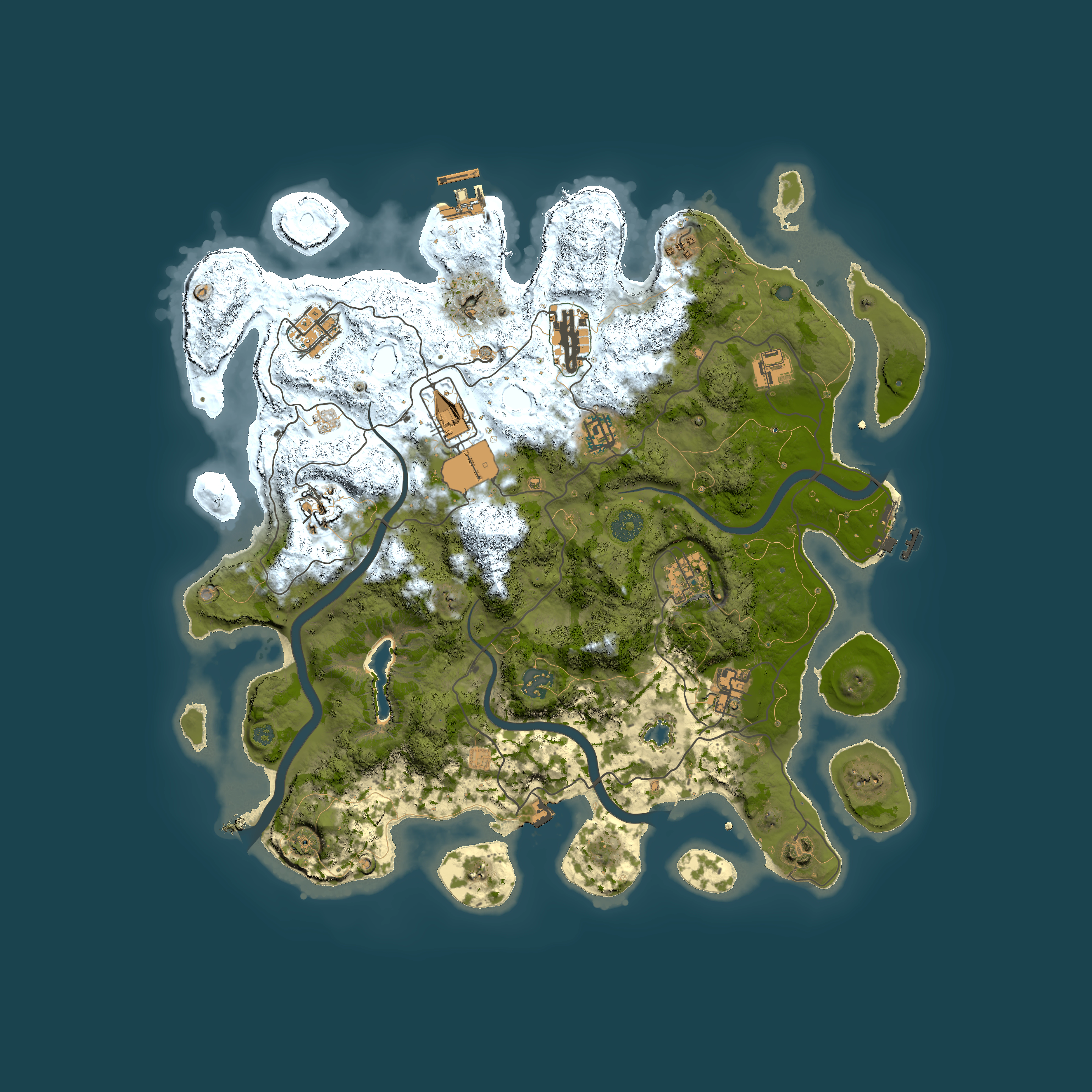 Full top-down render of Rust map seed 1493674312, 4000x4000m