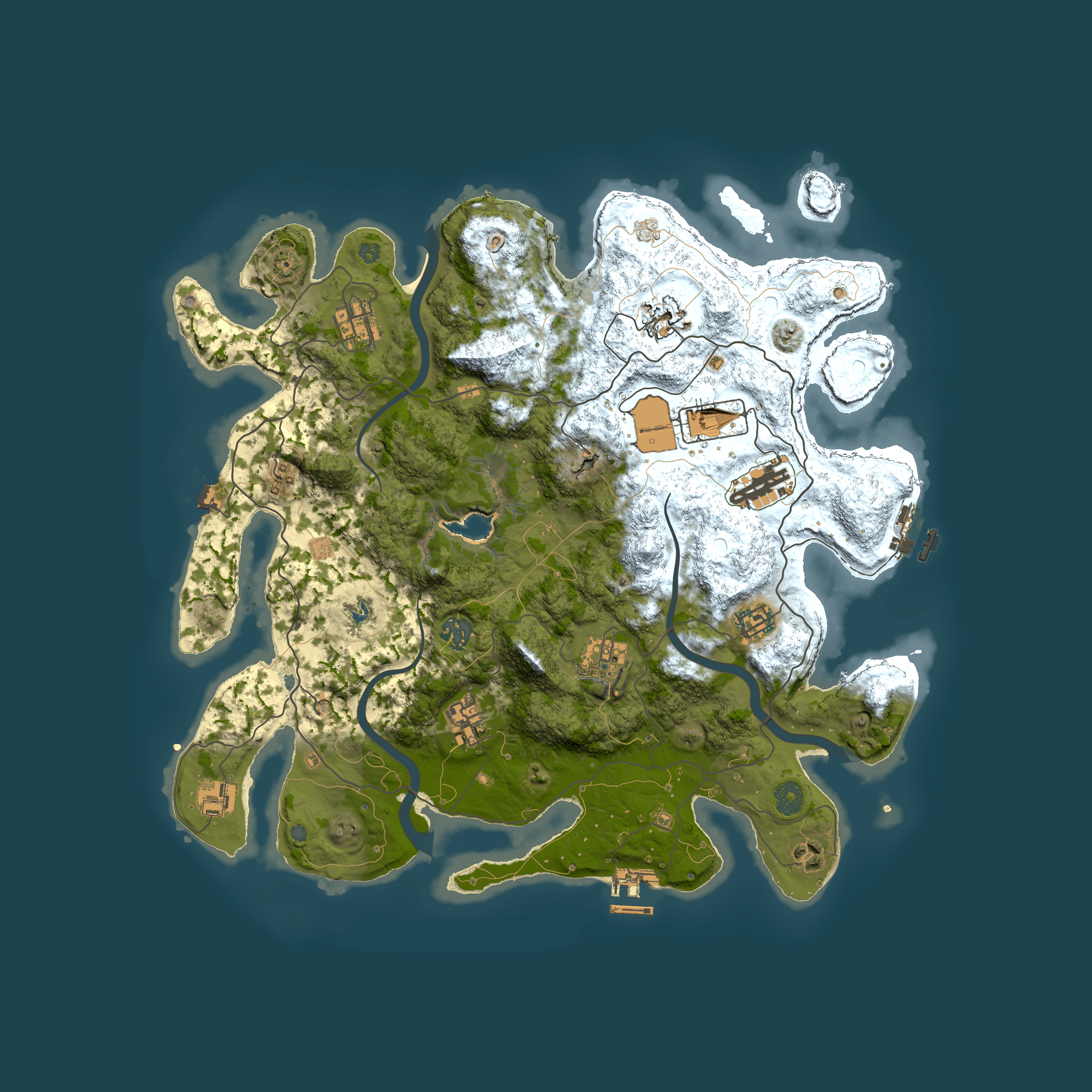Full top-down render of Rust map seed 1221090624, 4000x4000m