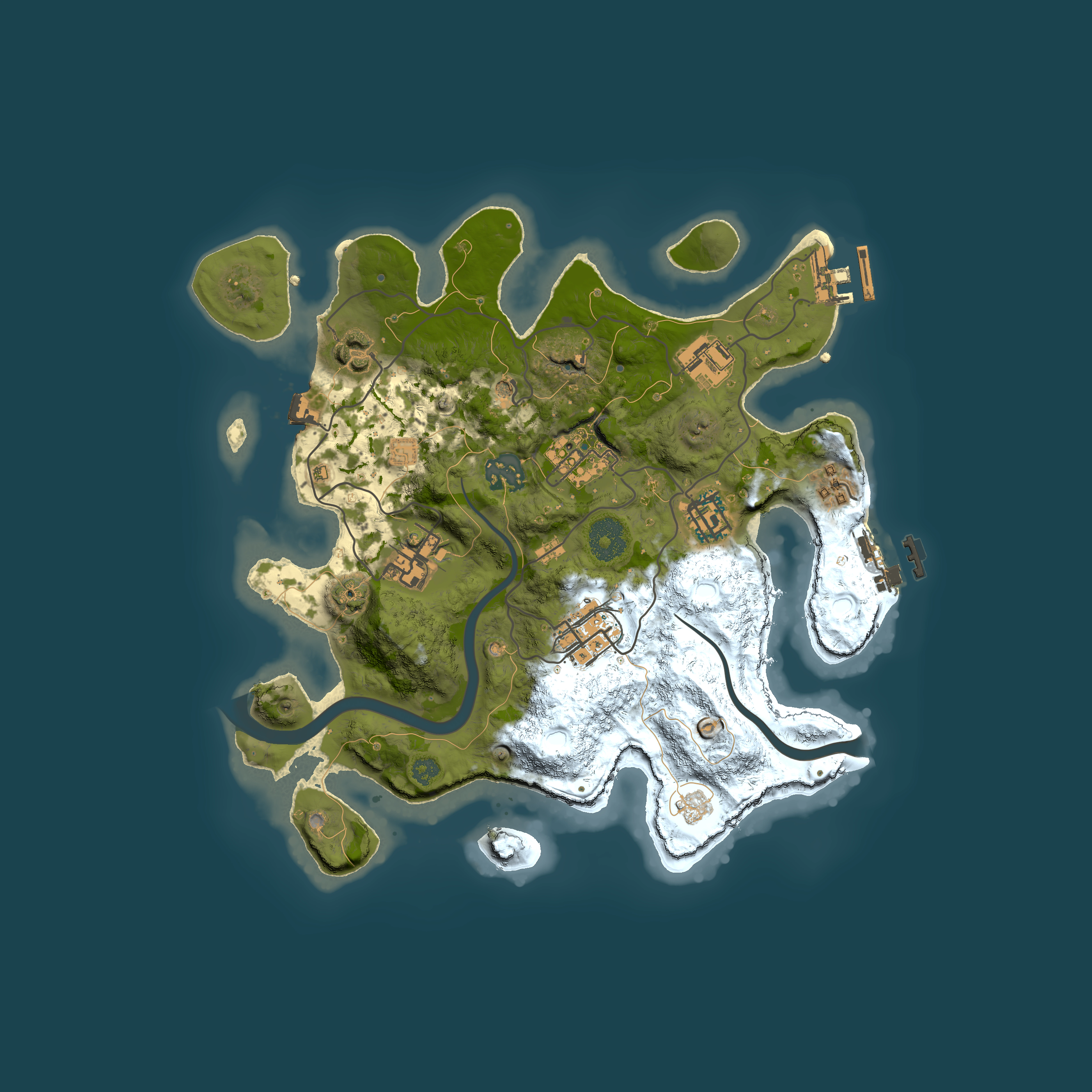 Full top-down render of Rust map seed 1536705457, 3000x3000m