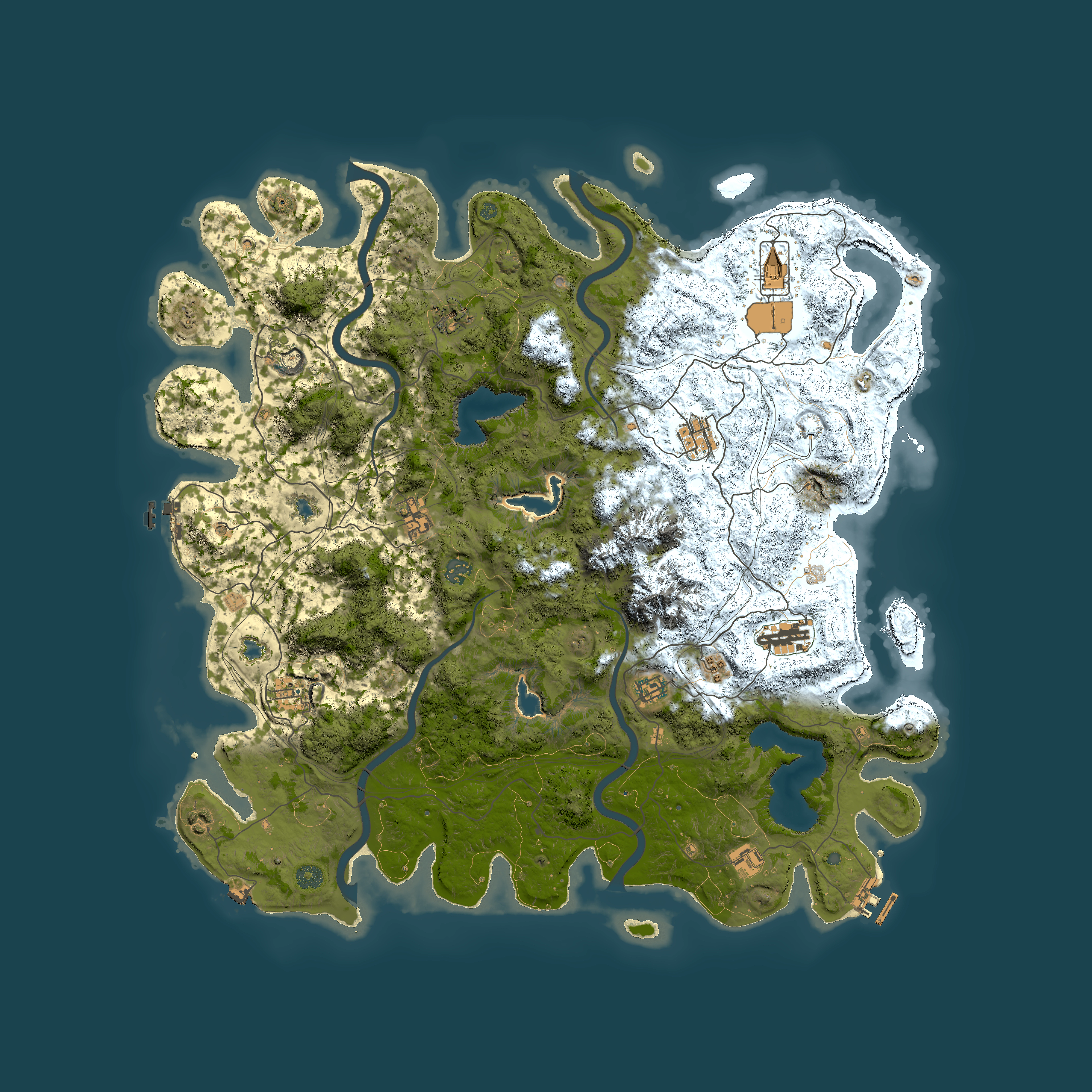 Full top-down render of Rust map seed 385814667, 5000x5000m