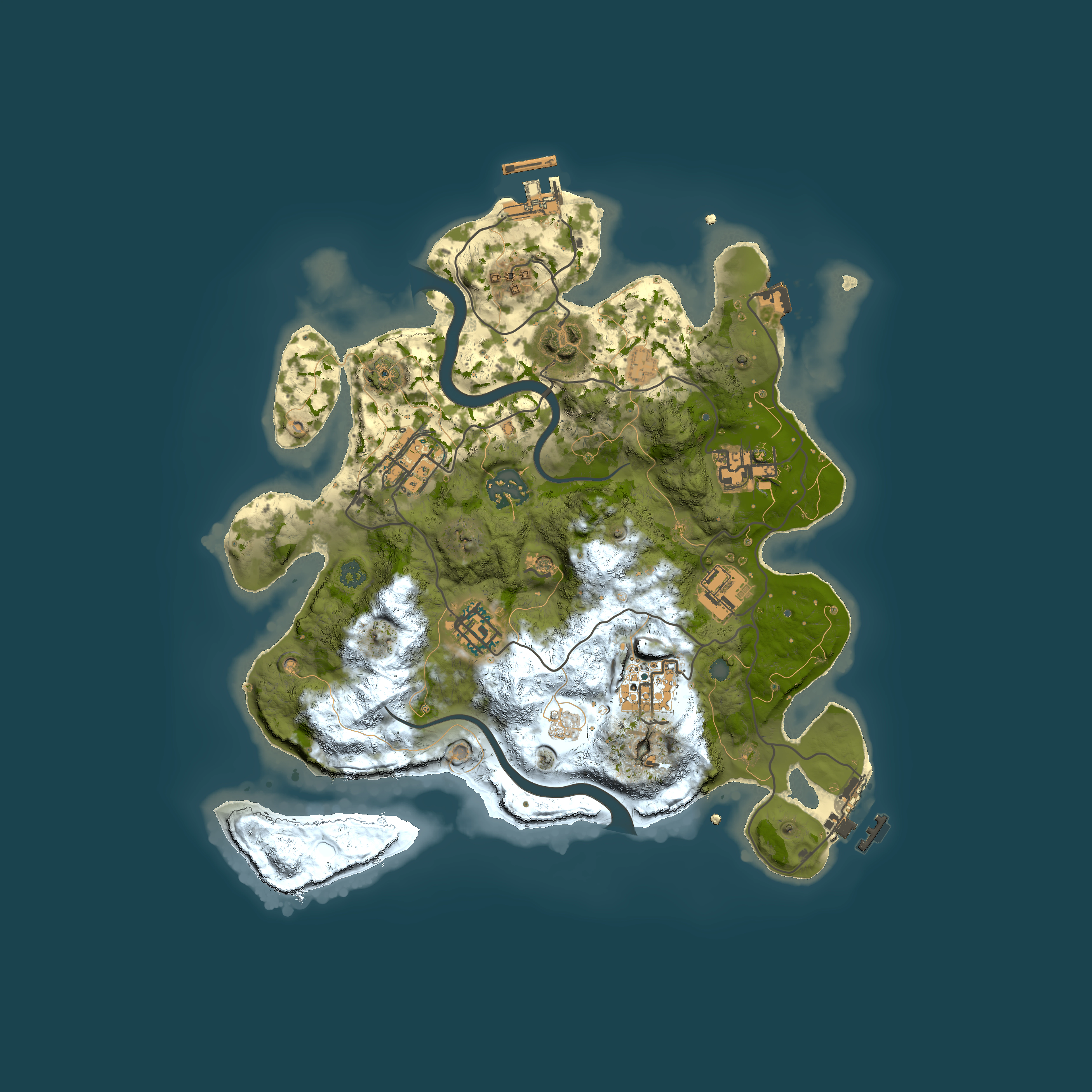 Full top-down render of Rust map seed 2138516471, 3000x3000m