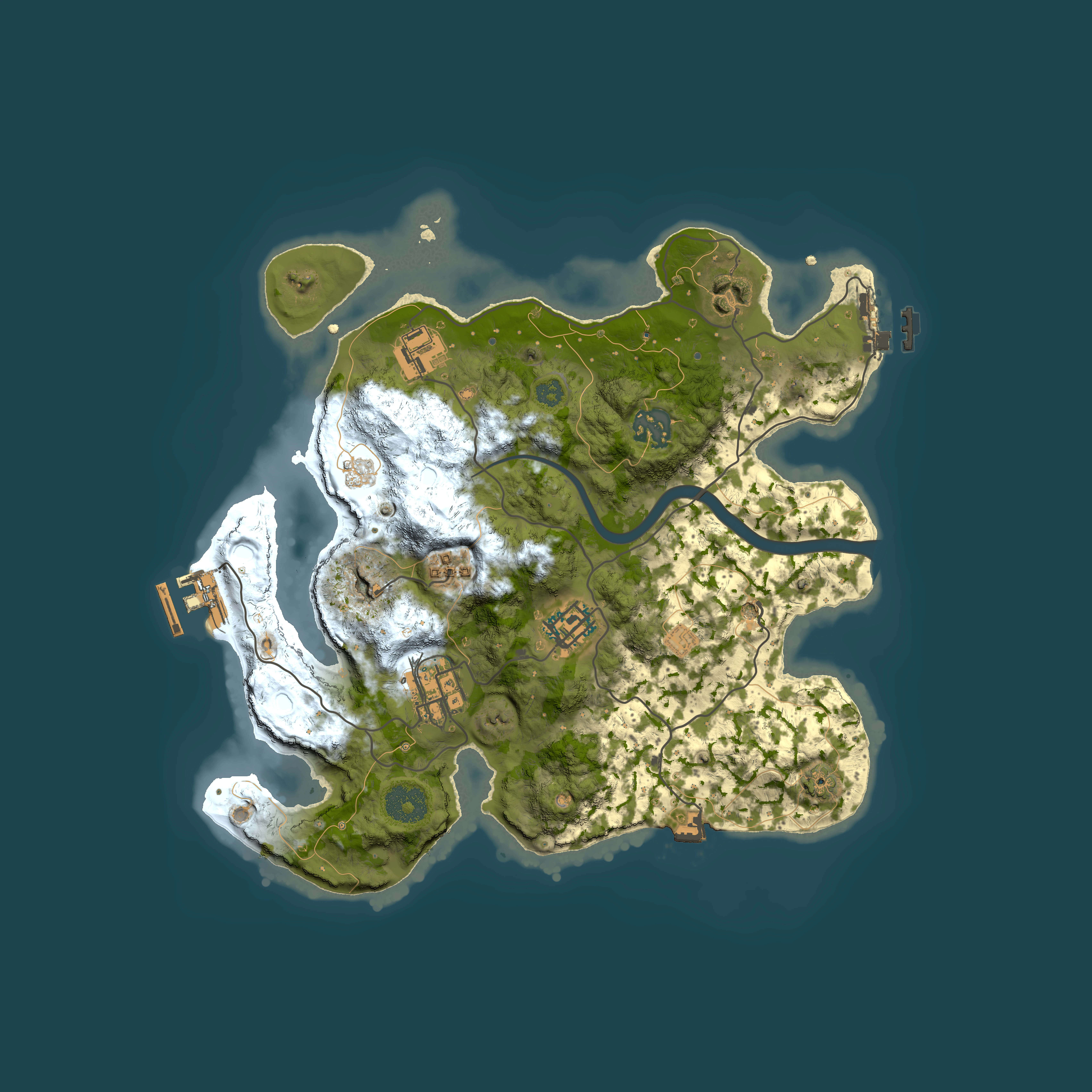Full top-down render of Rust map seed 1491043585, 3000x3000m