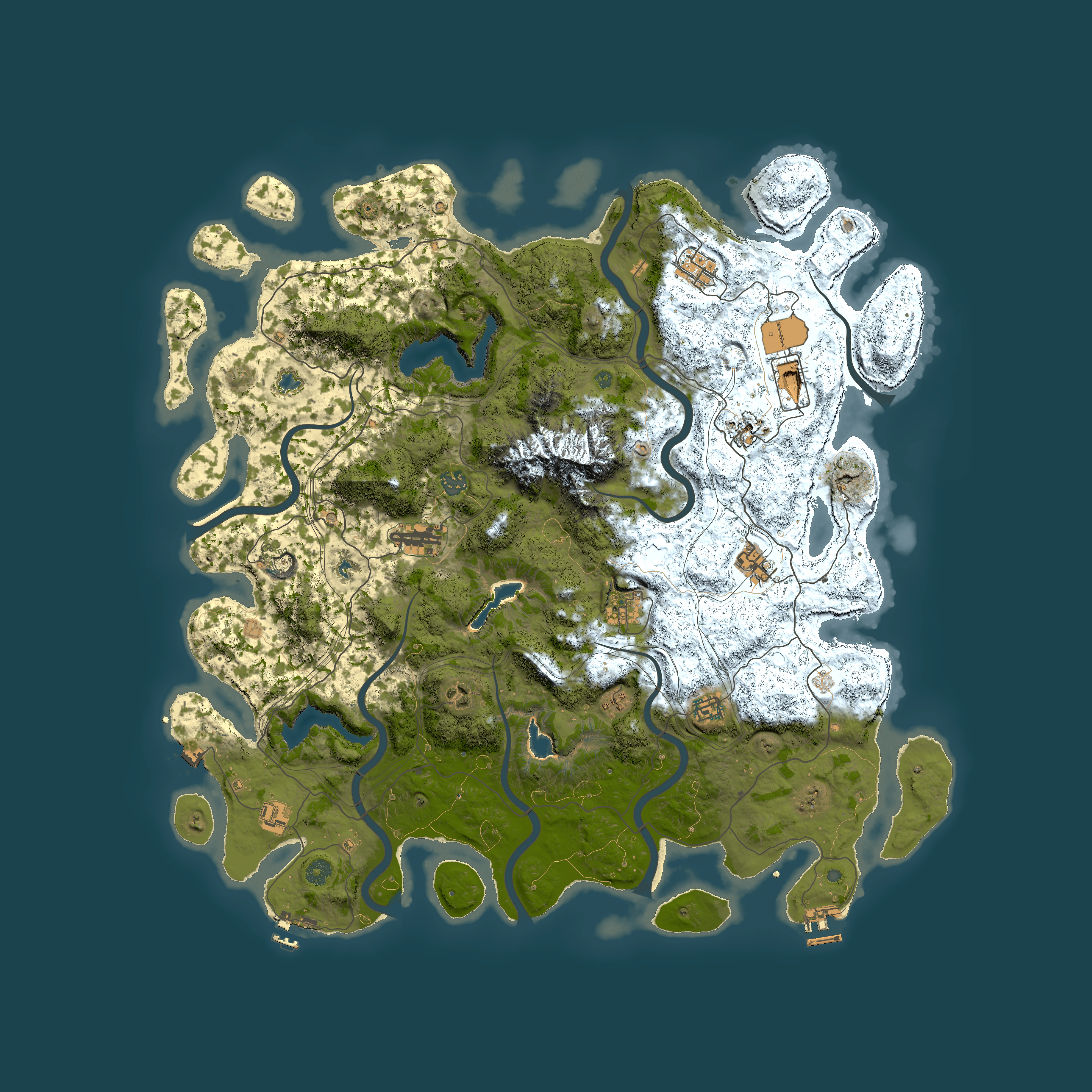 Full top-down render of Rust map seed 249901617, 5000x5000m