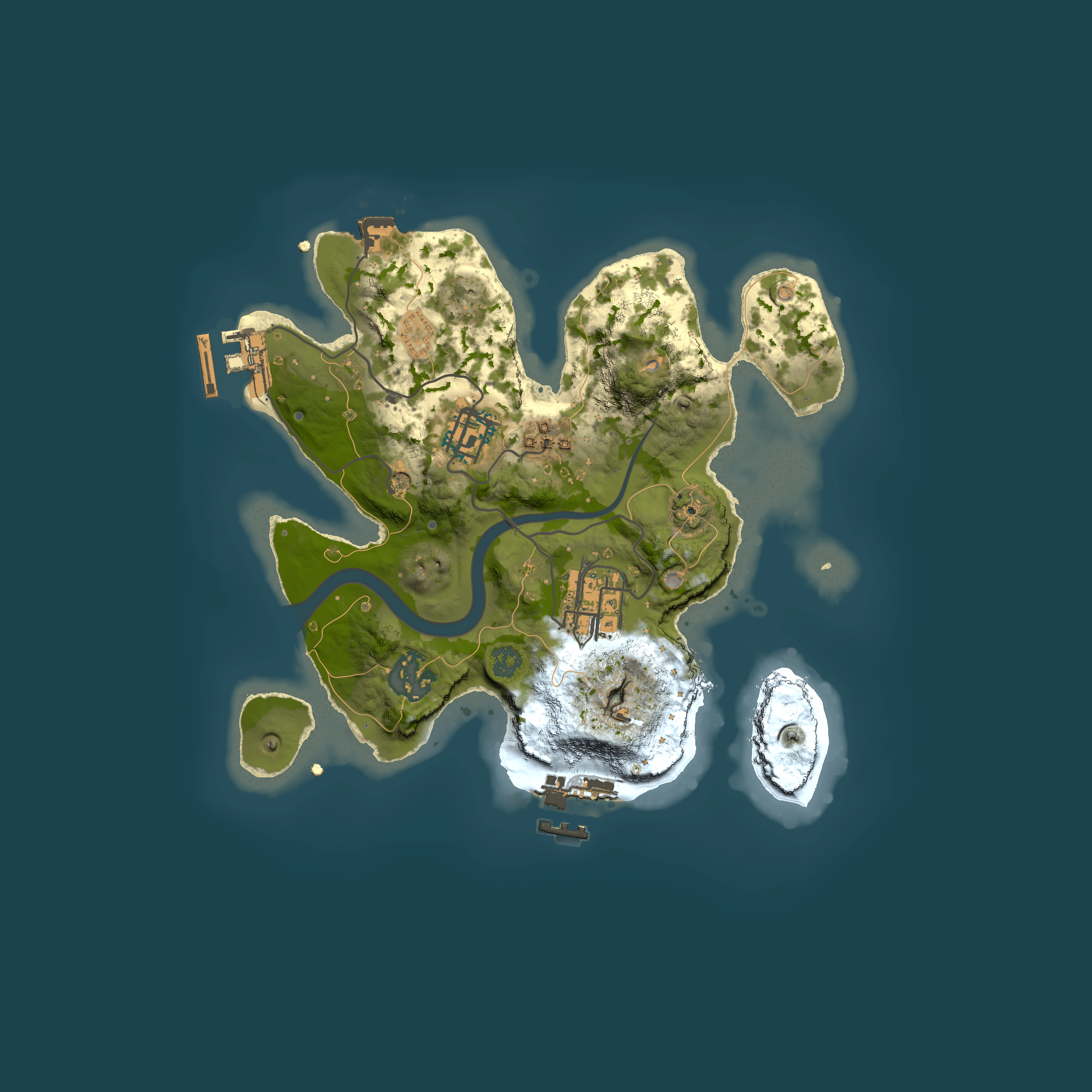 Full top-down render of Rust map seed 205396085, 2500x2500m