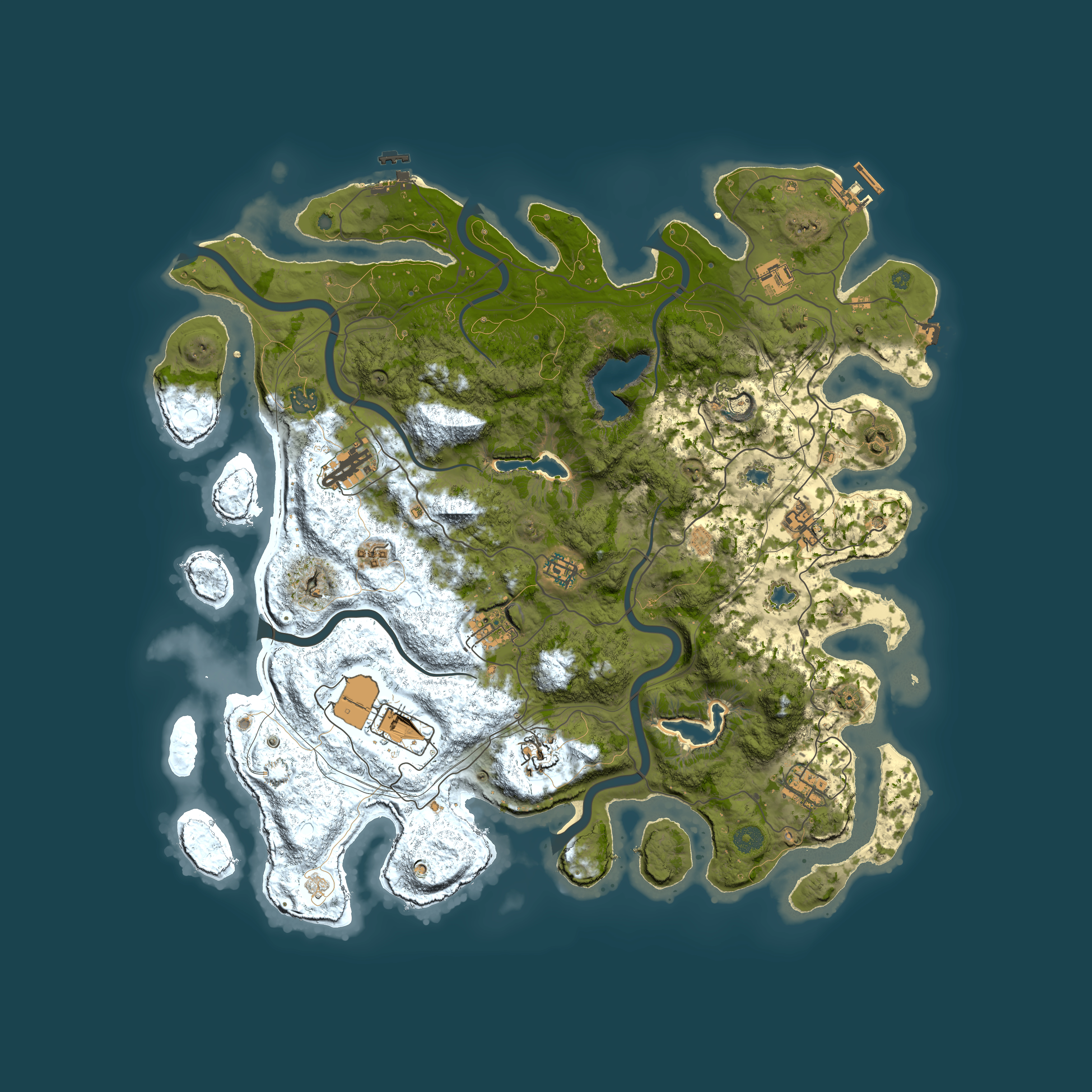 Full top-down render of Rust map seed 101164090, 4500x4500m