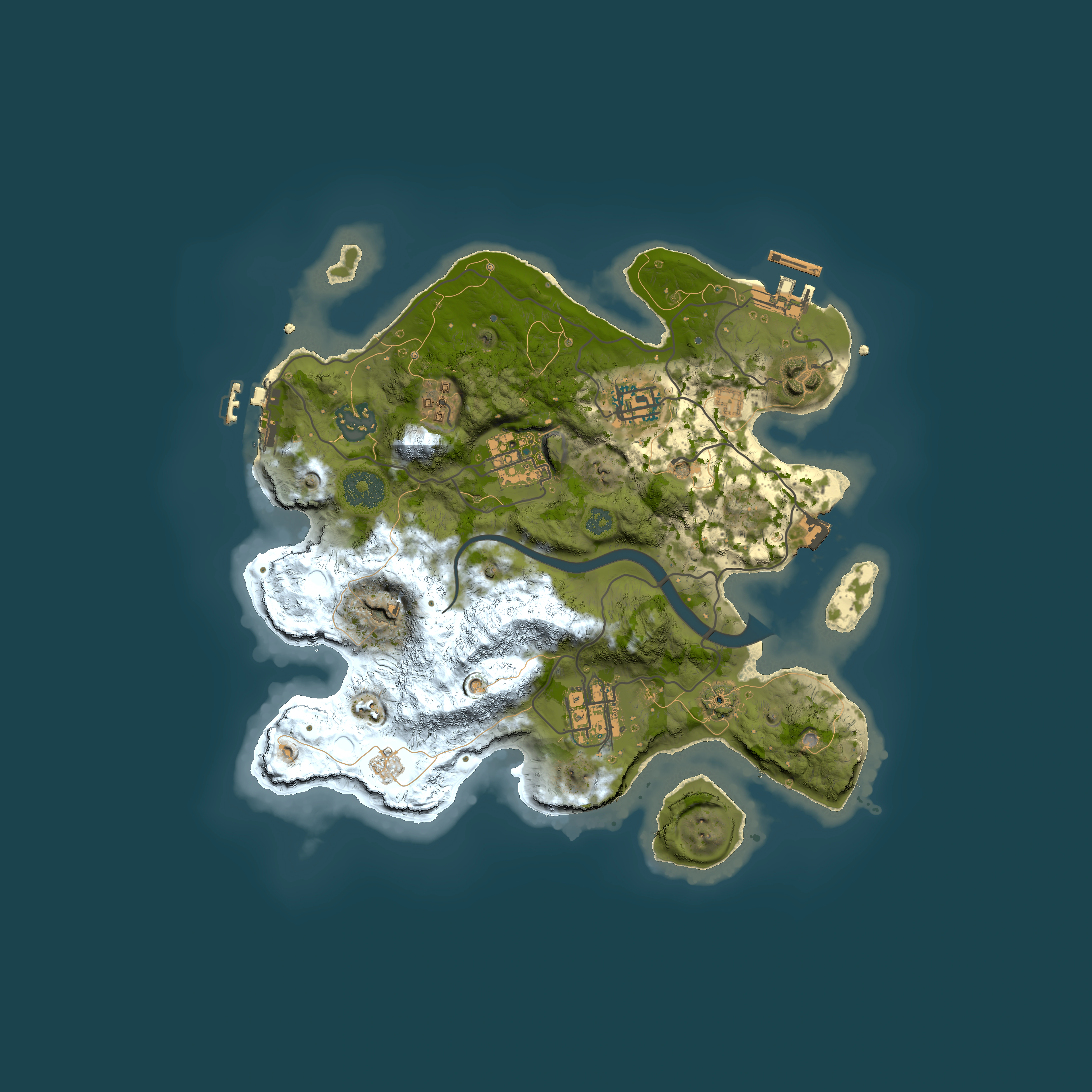 Full top-down render of Rust map seed 953991487, 3000x3000m