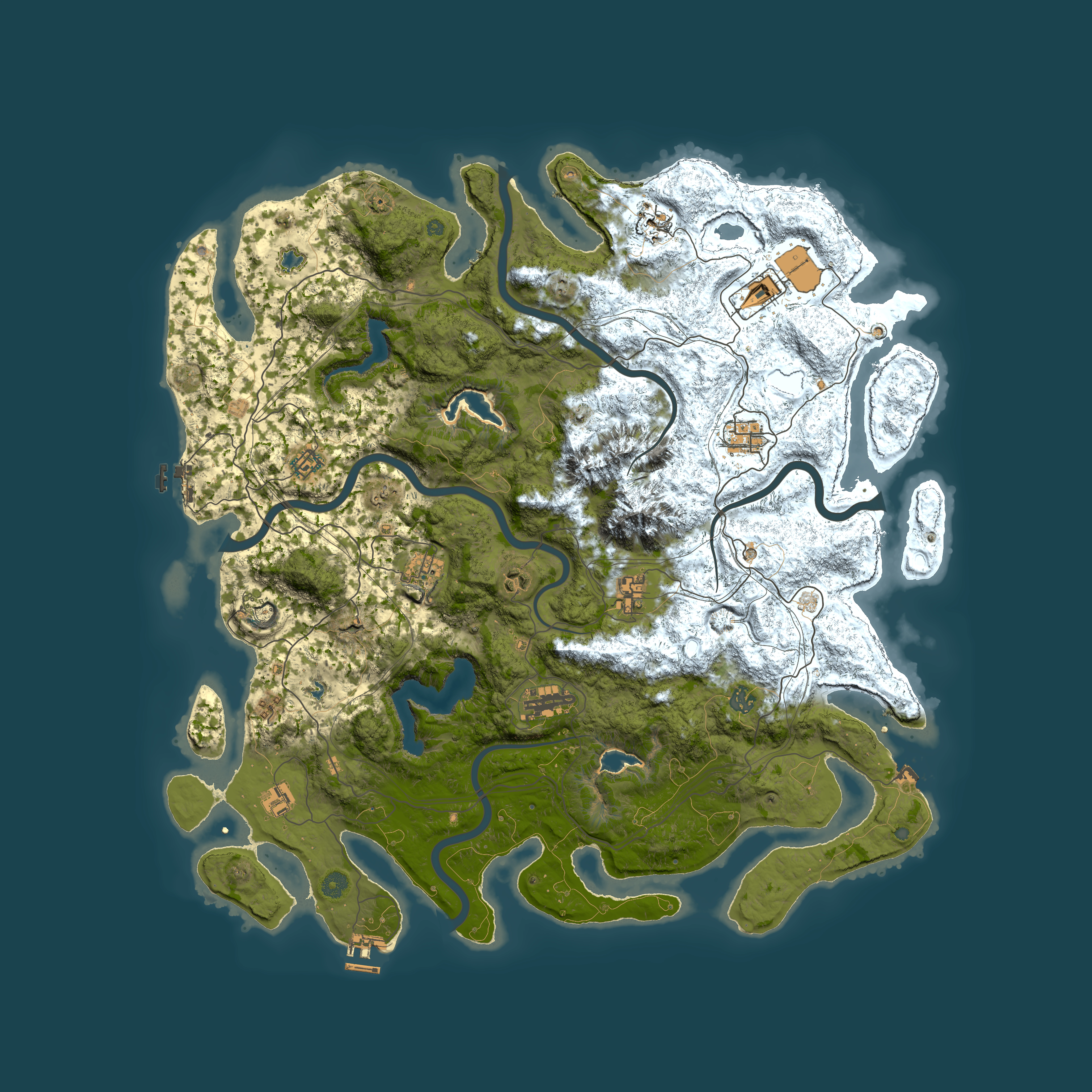 Full top-down render of Rust map seed 989999102, 5000x5000m