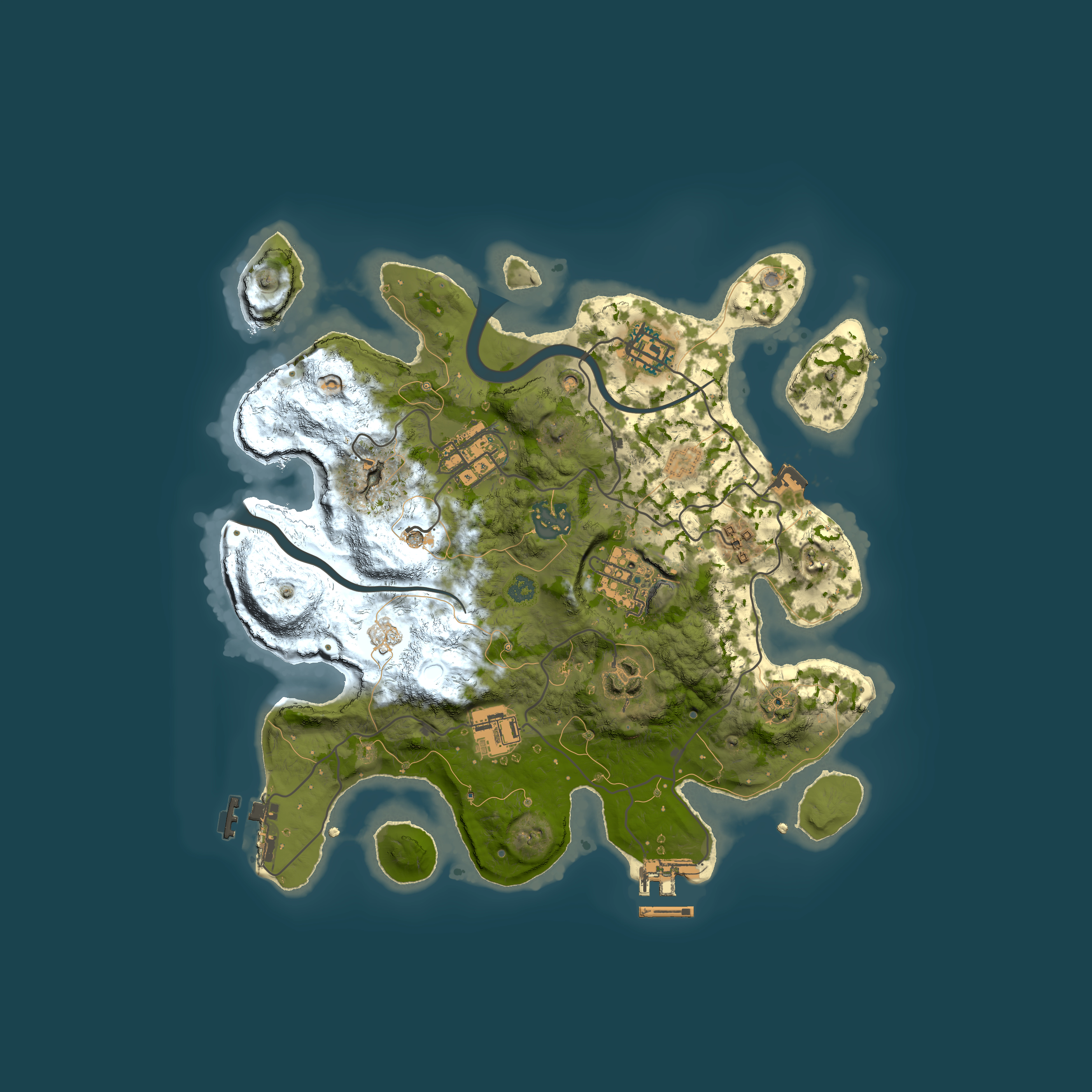 Full top-down render of Rust map seed 1408990966, 3000x3000m