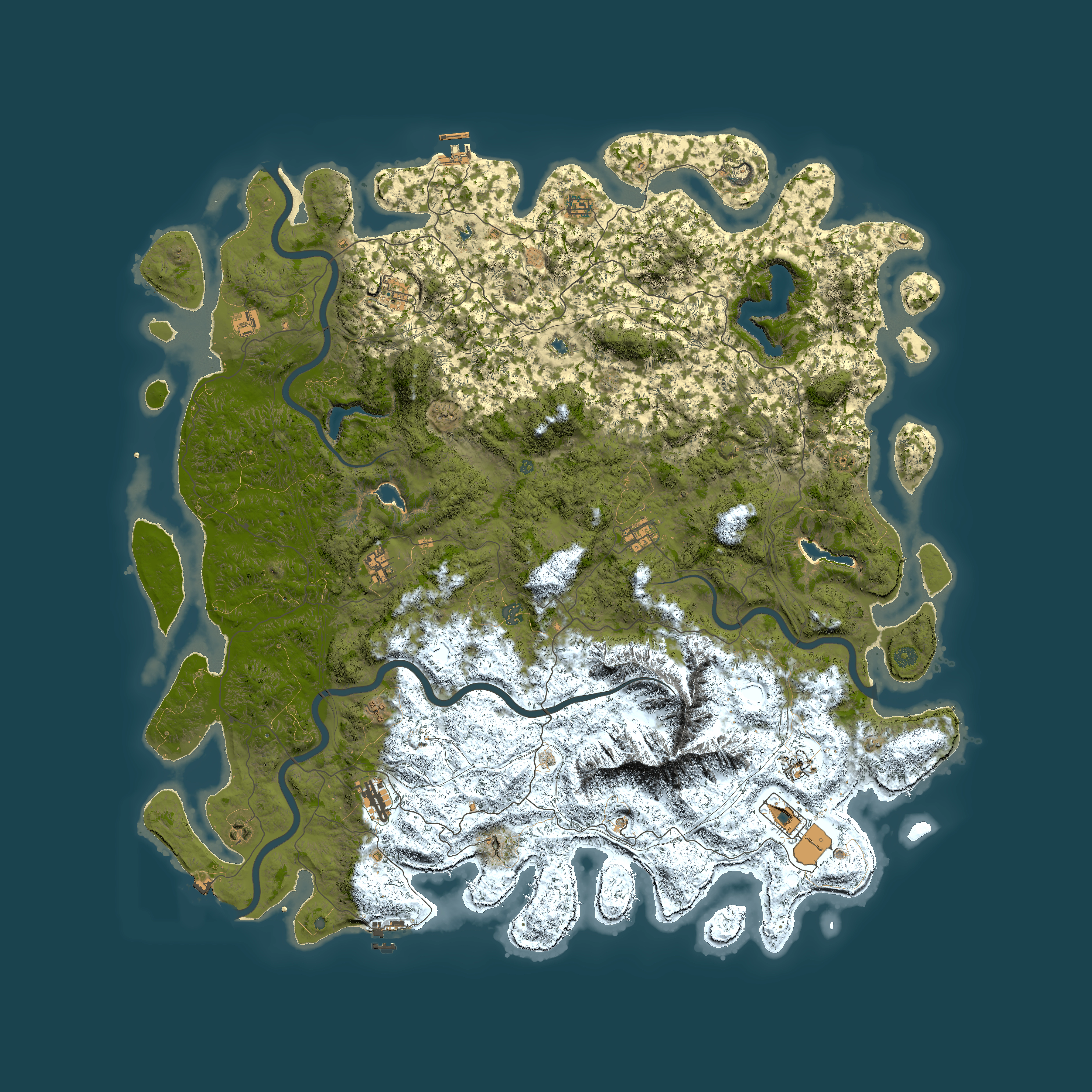 Full top-down render of Rust map seed 45520420, 6000x6000m