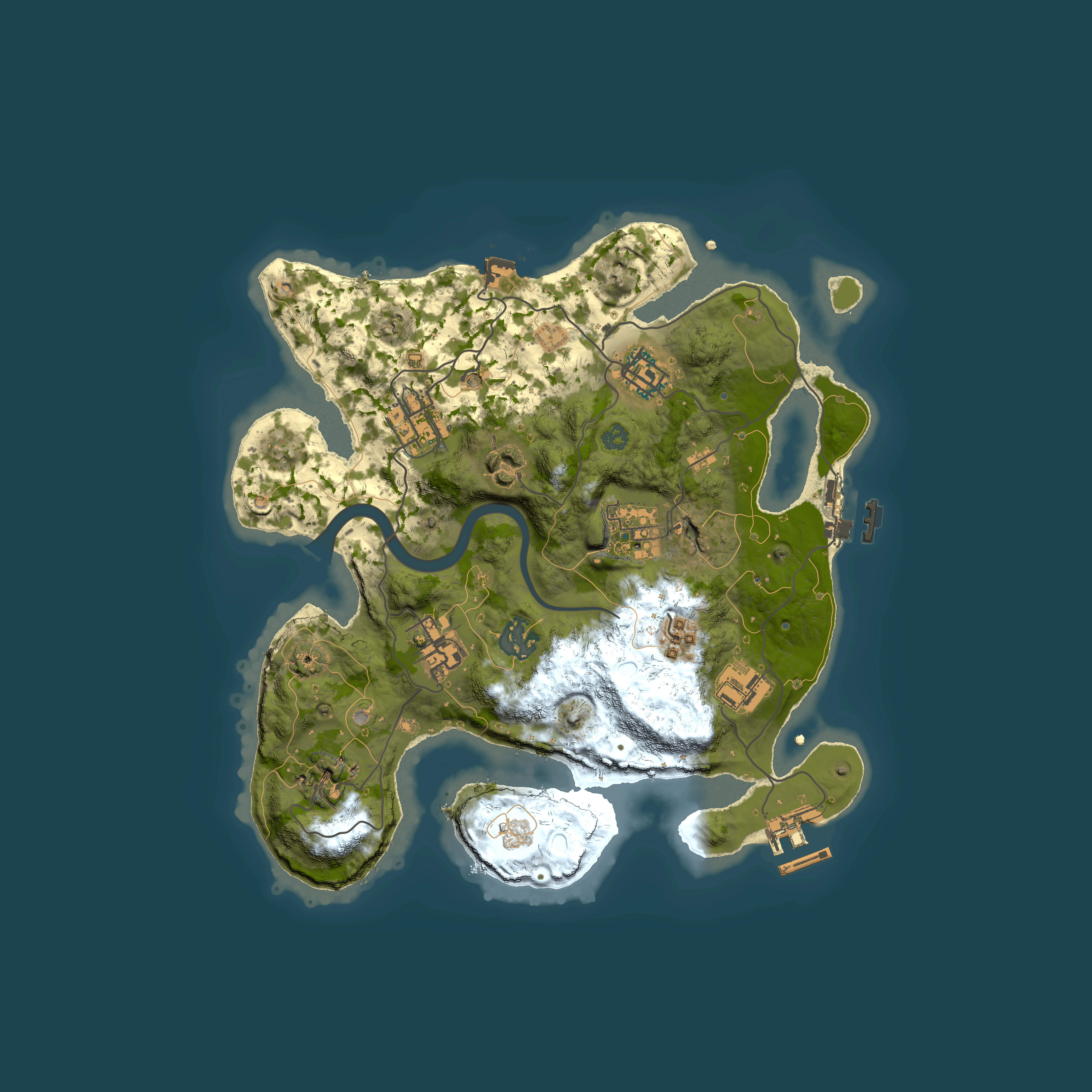 Full top-down render of Rust map seed 736928239, 3000x3000m