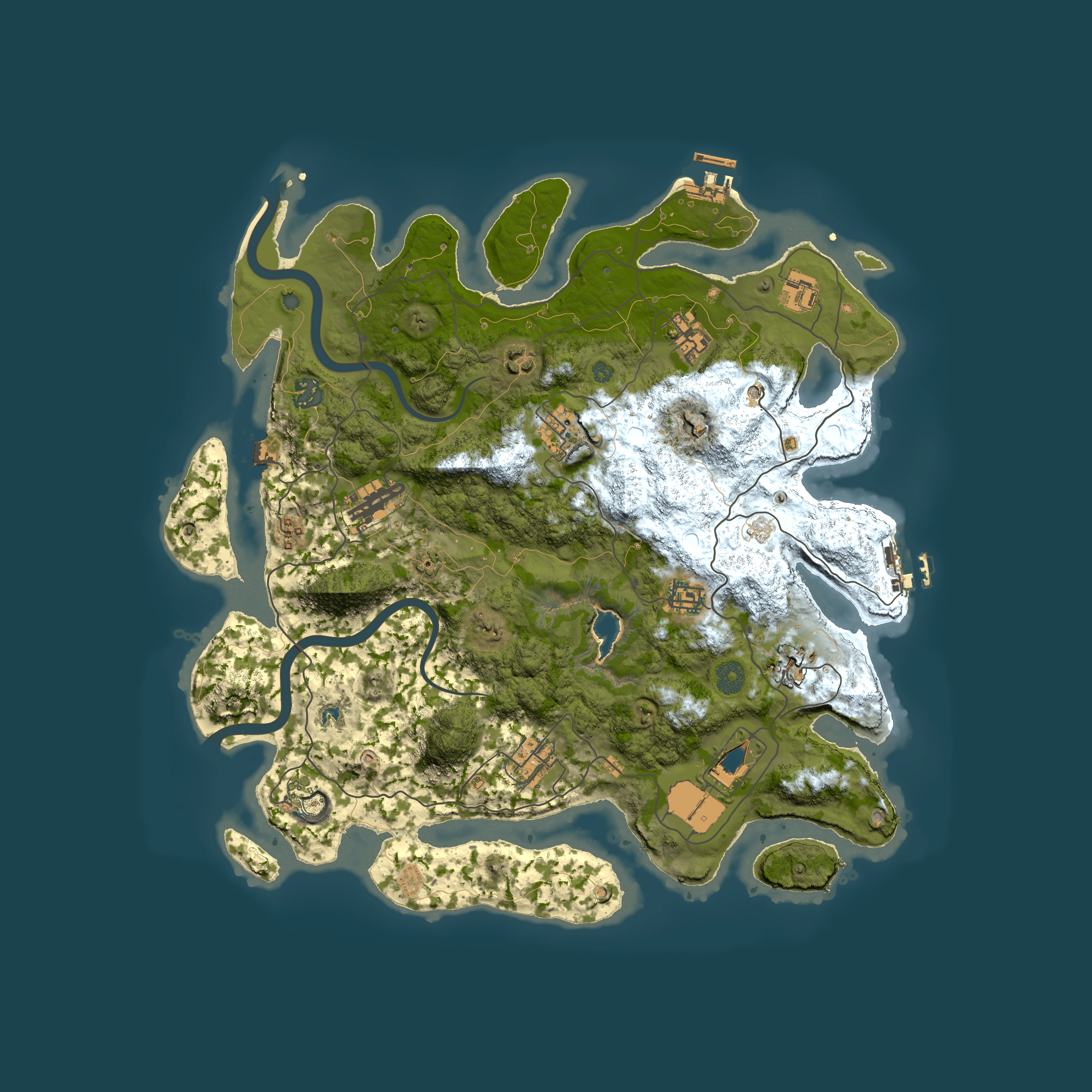 Full top-down render of Rust map seed 1684384059, 4000x4000m