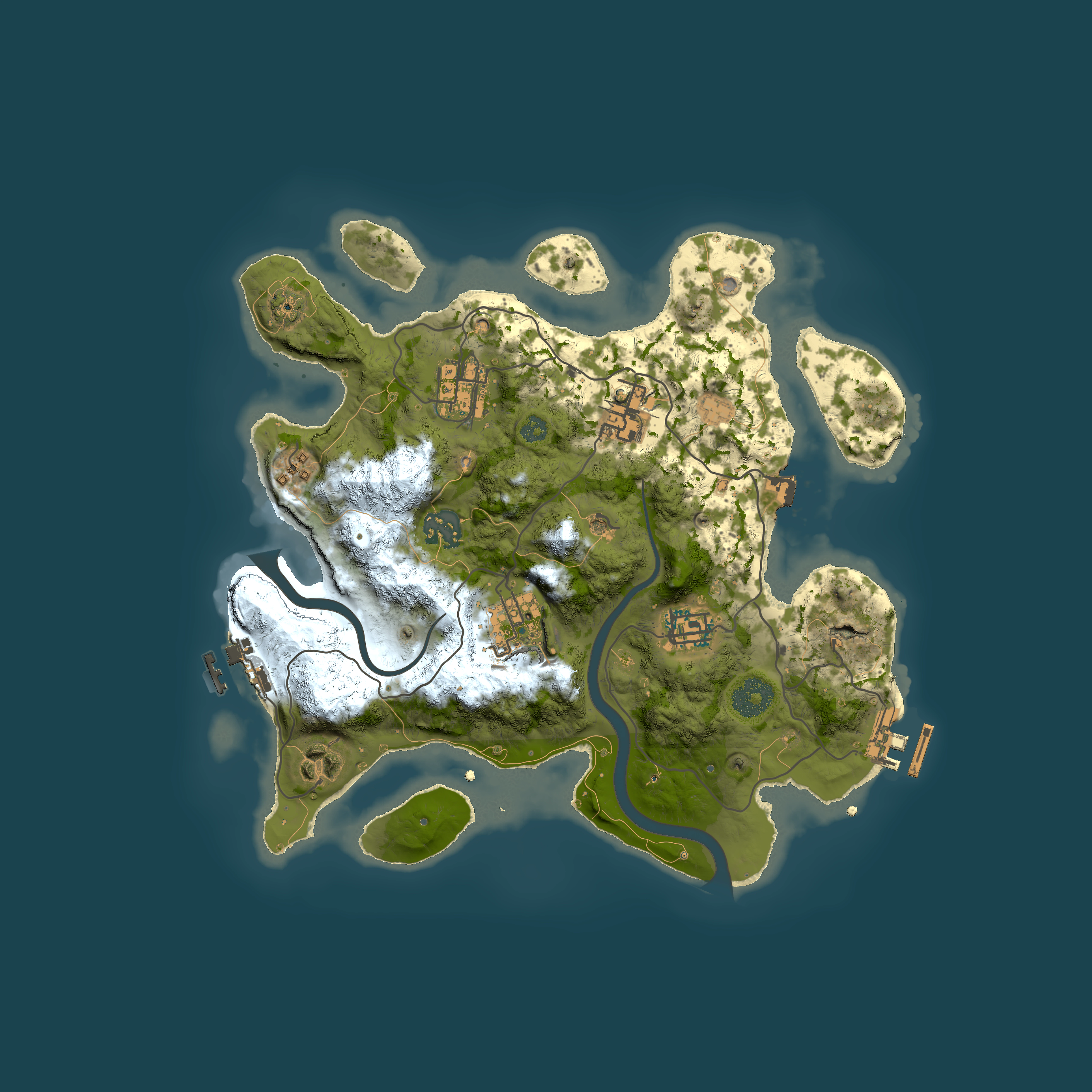 Full top-down render of Rust map seed 1250073319, 3000x3000m