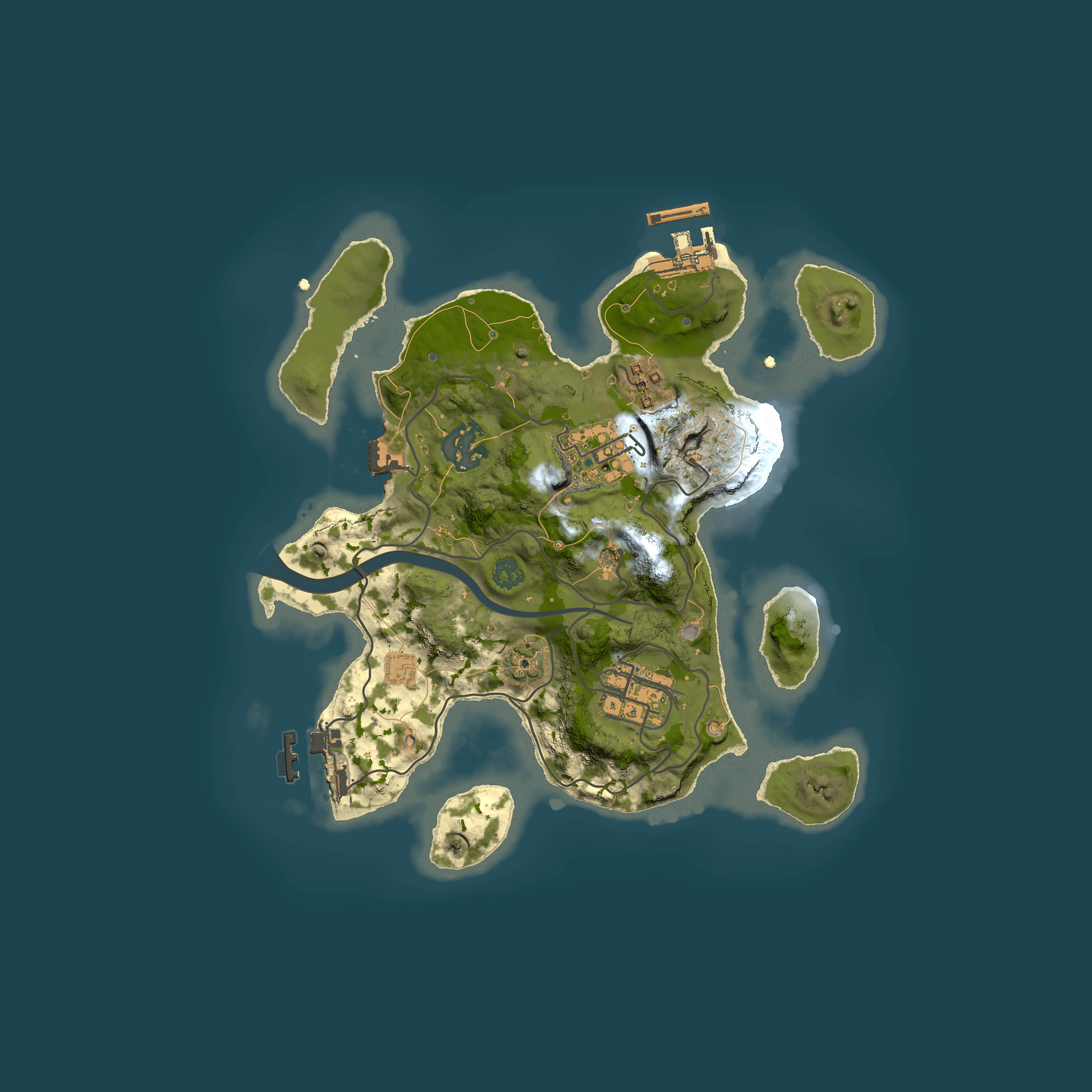 Full top-down render of Rust map seed 381832, 2500x2500m
