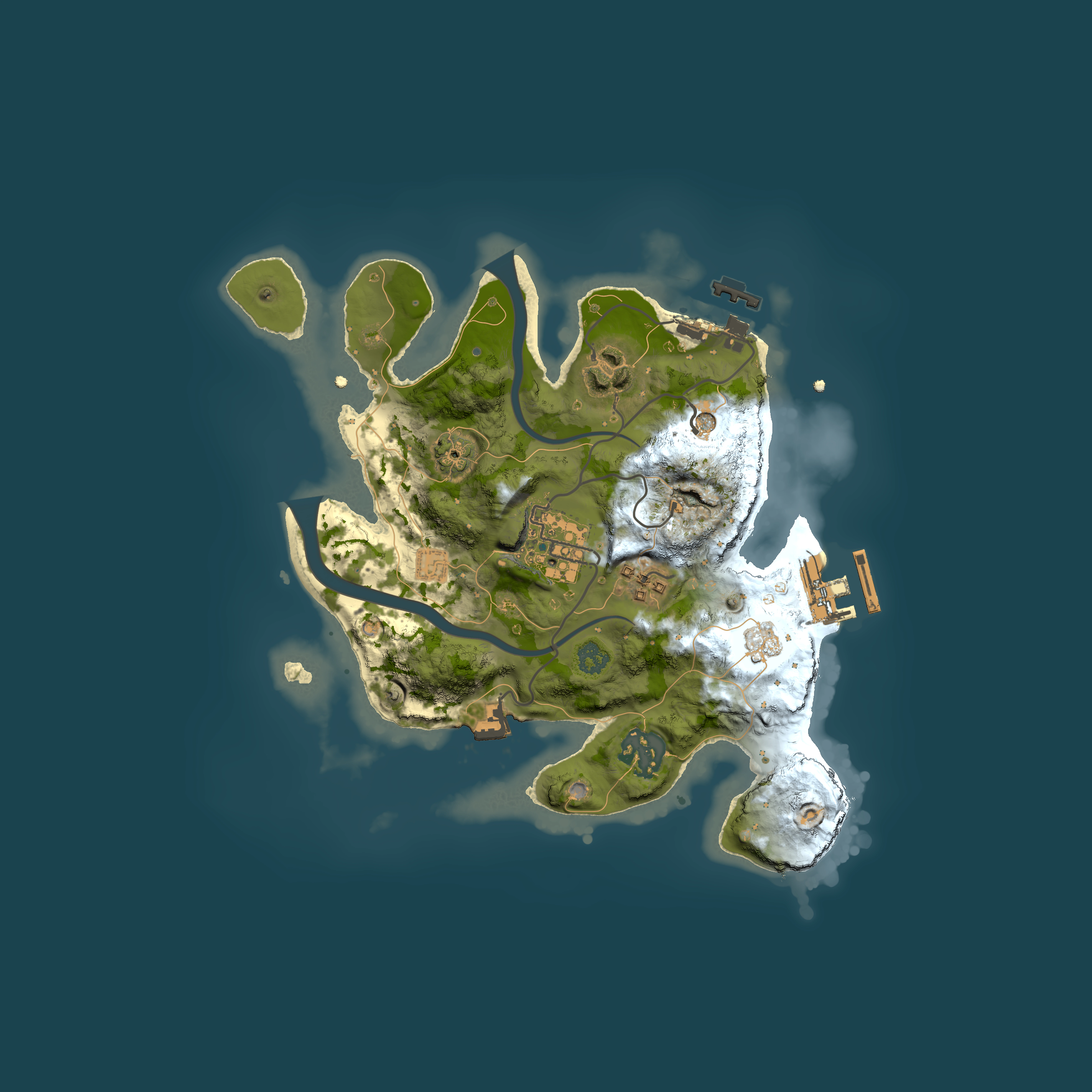 Full top-down render of Rust map seed 597362955, 2500x2500m