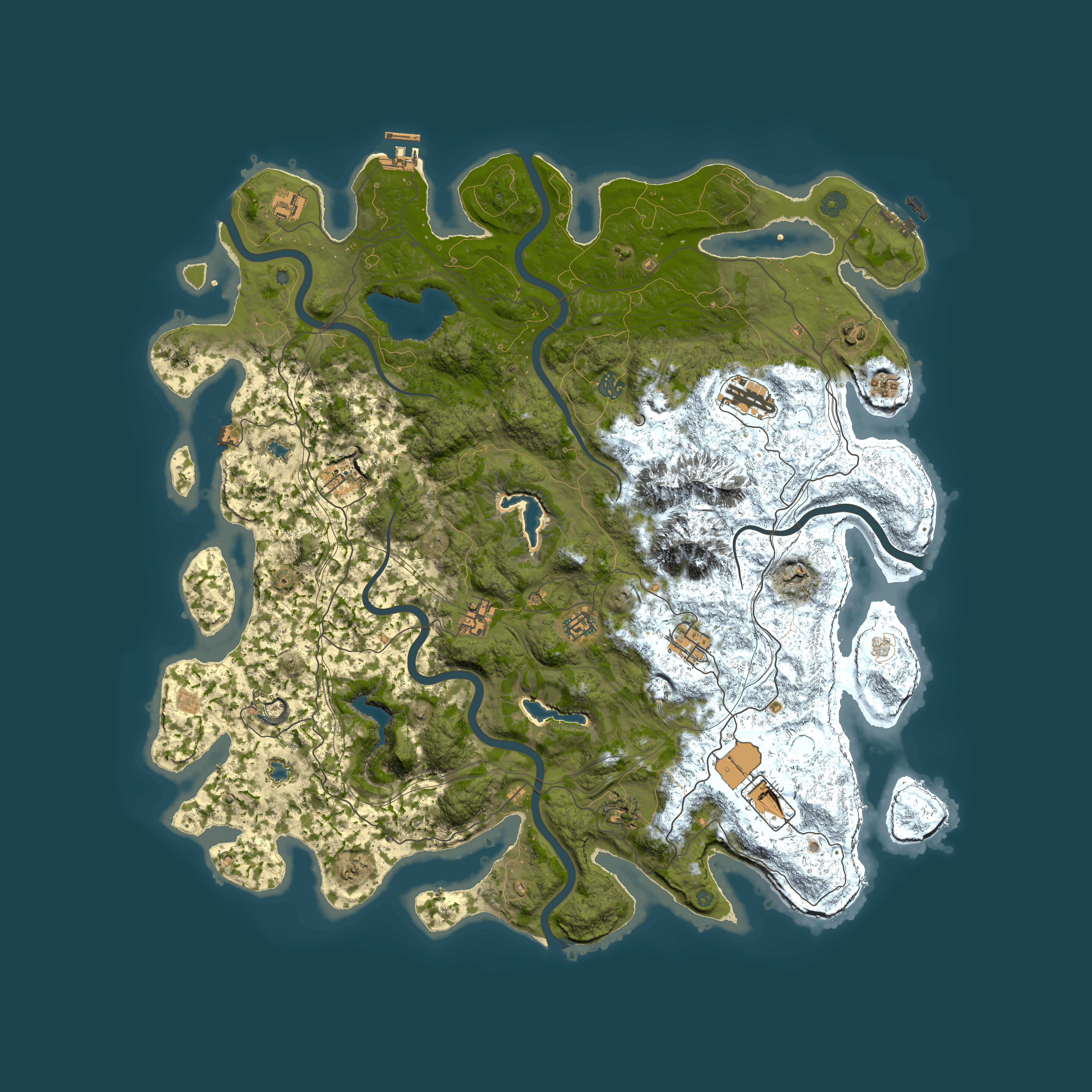 Full top-down render of Rust map seed 6648055, 5000x5000m