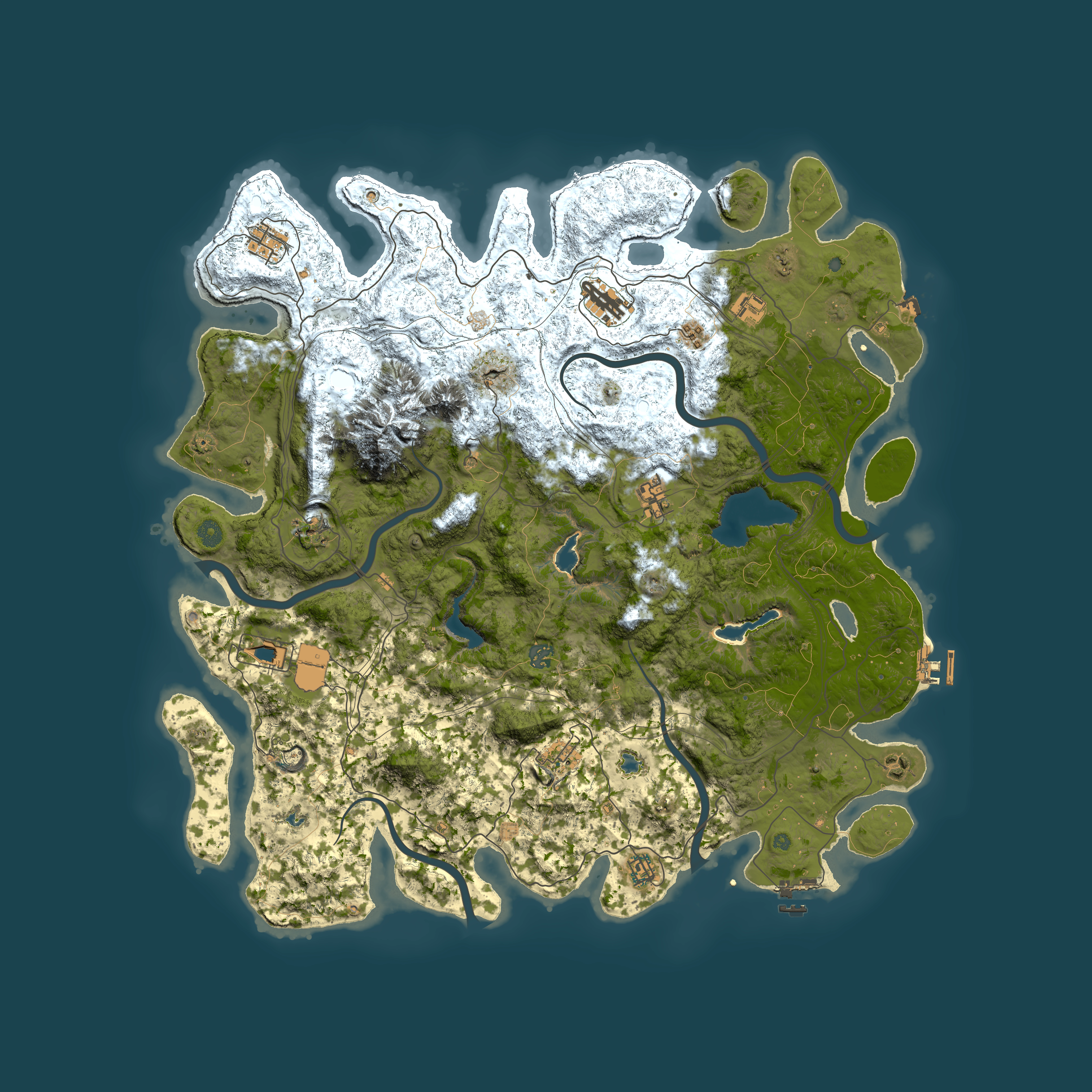 Full top-down render of Rust map seed 1957820867, 5000x5000m