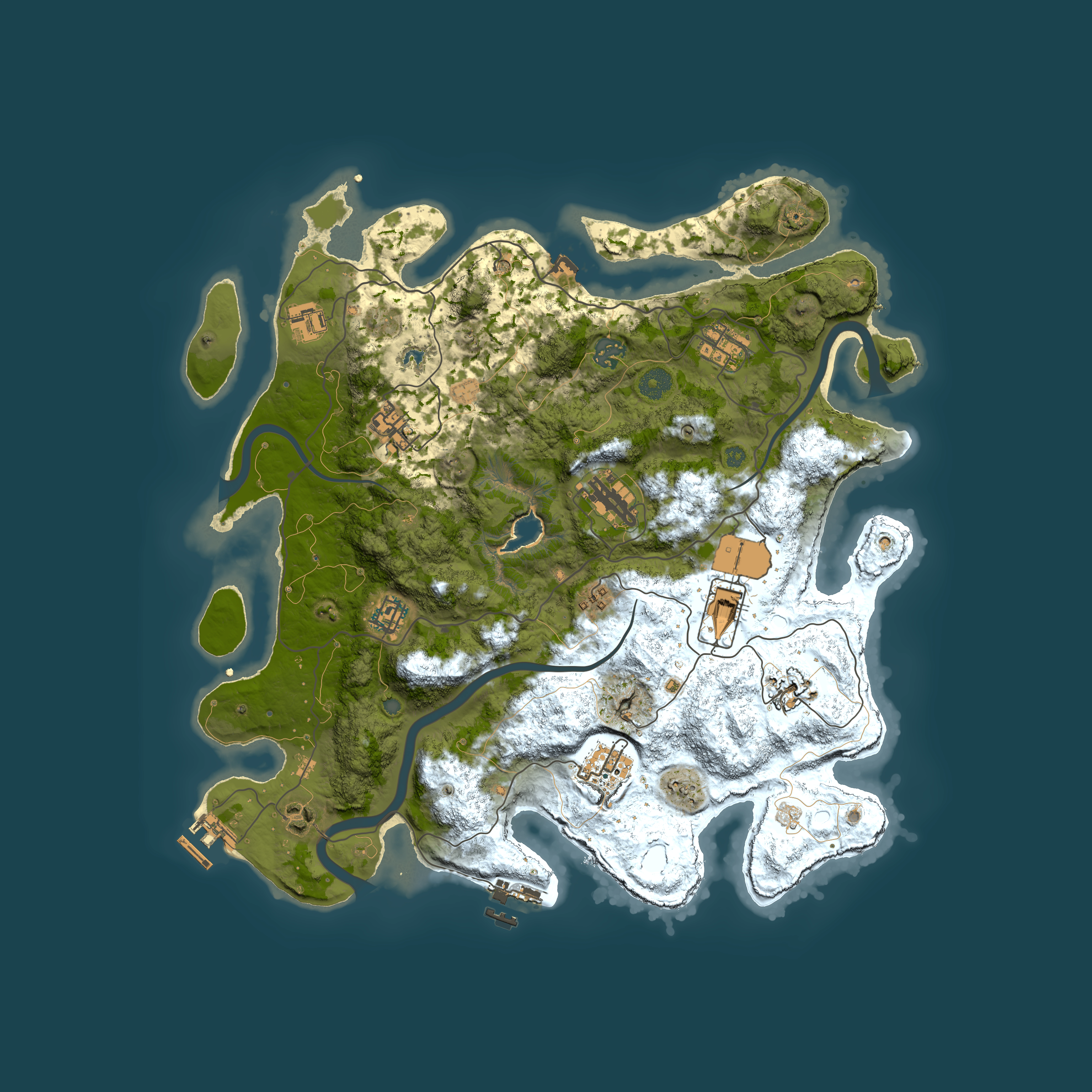 Full top-down render of Rust map seed 7128880, 4000x4000m