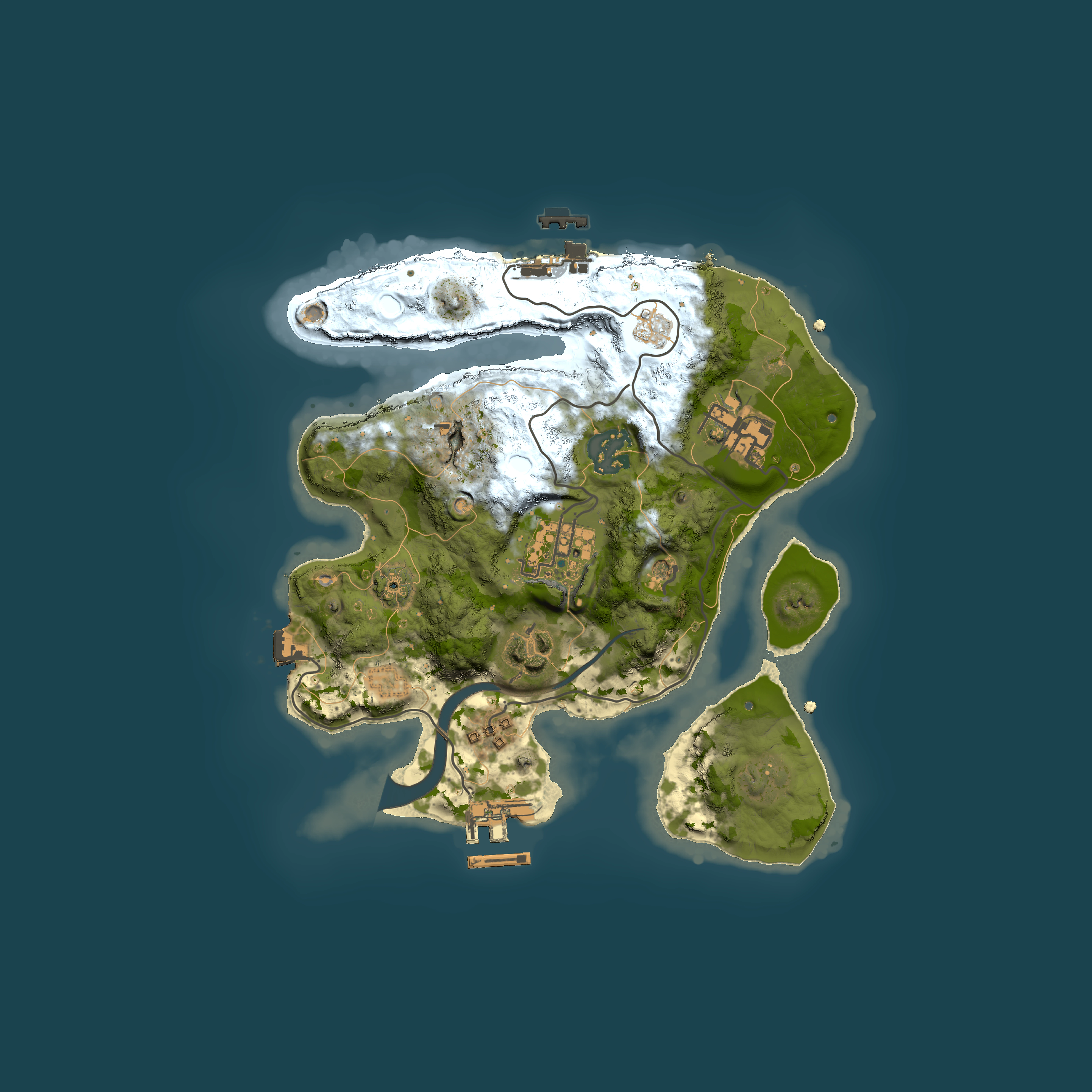 Full top-down render of Rust map seed 2122736029, 2500x2500m