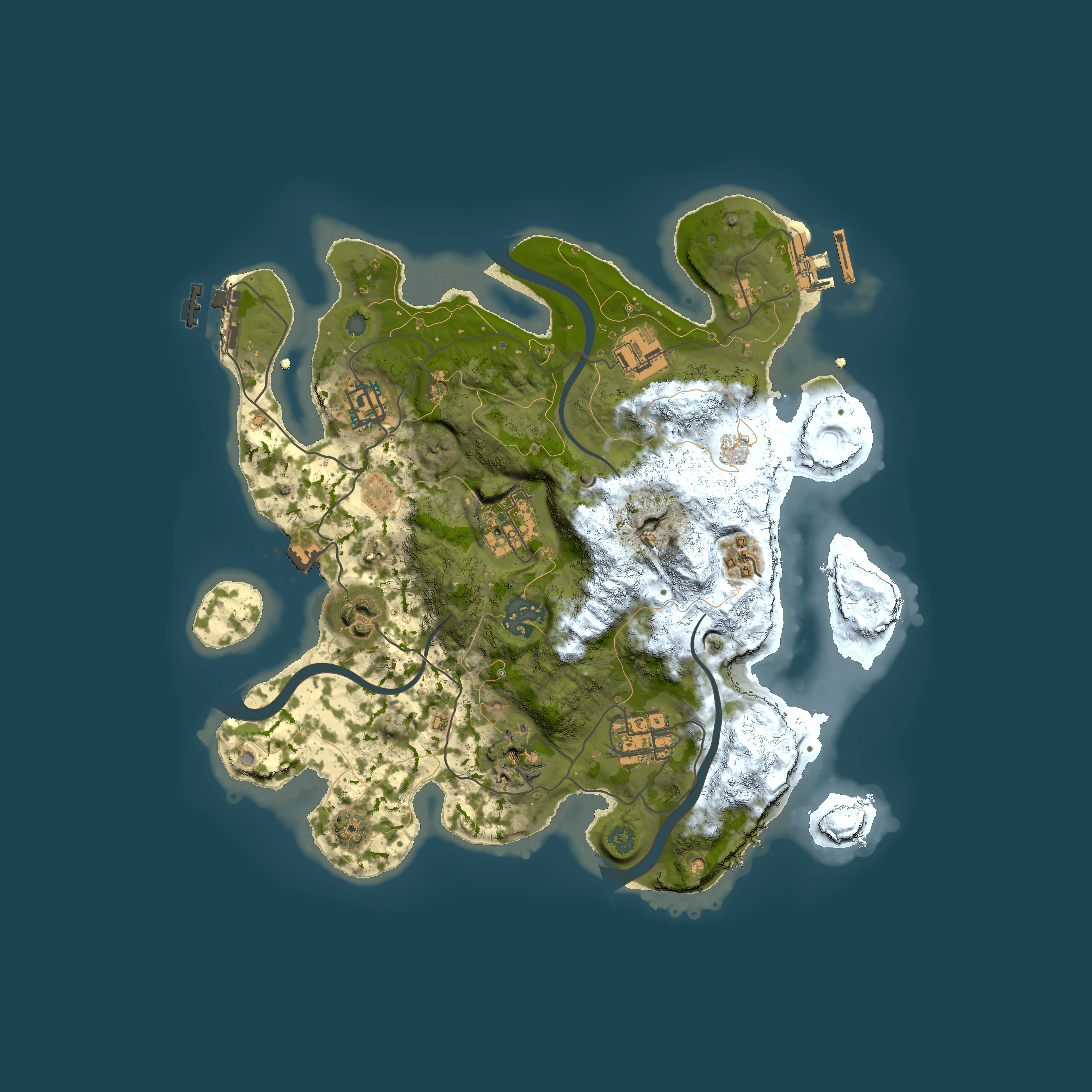 Full top-down render of Rust map seed 197177606, 3000x3000m