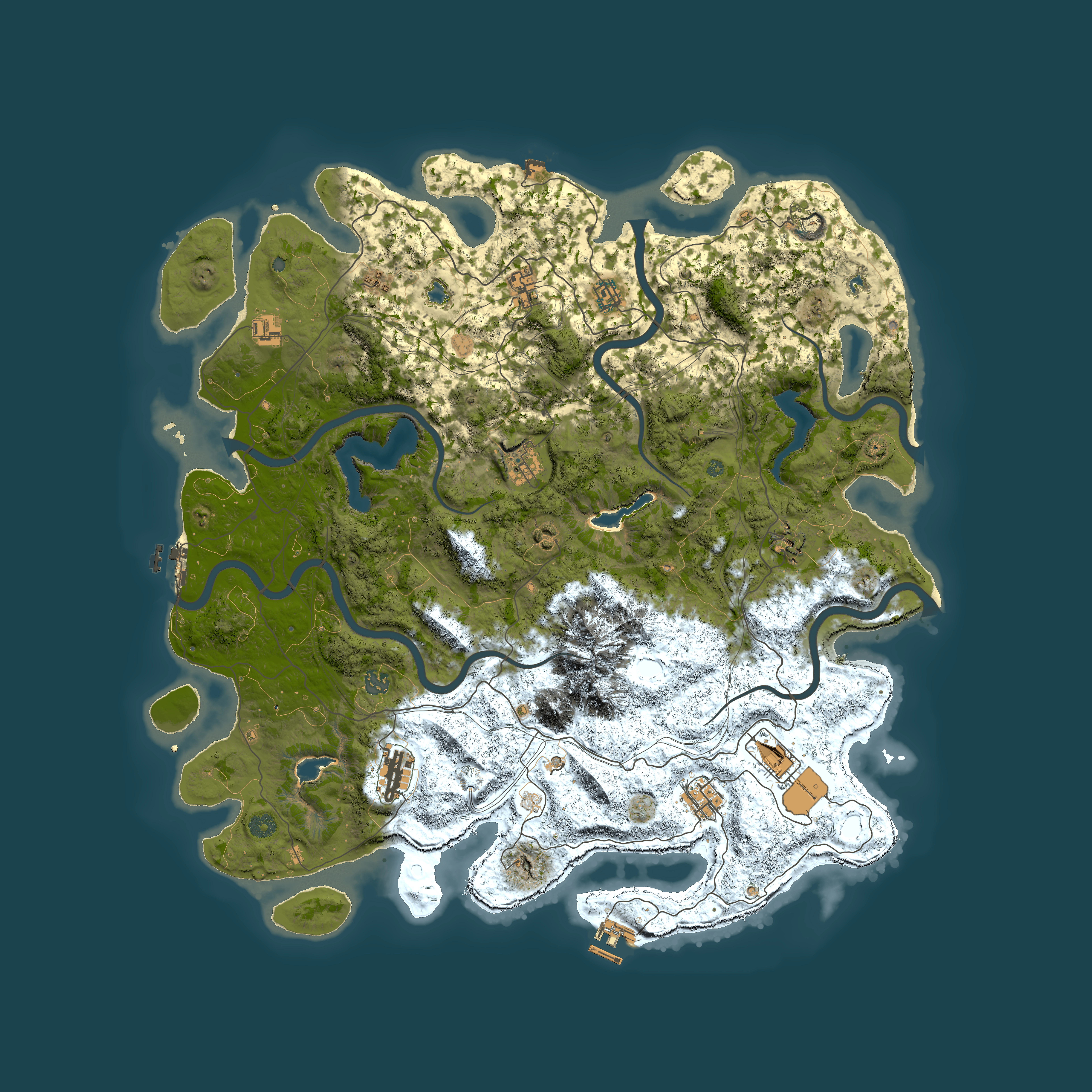 Full top-down render of Rust map seed 365485460, 5000x5000m
