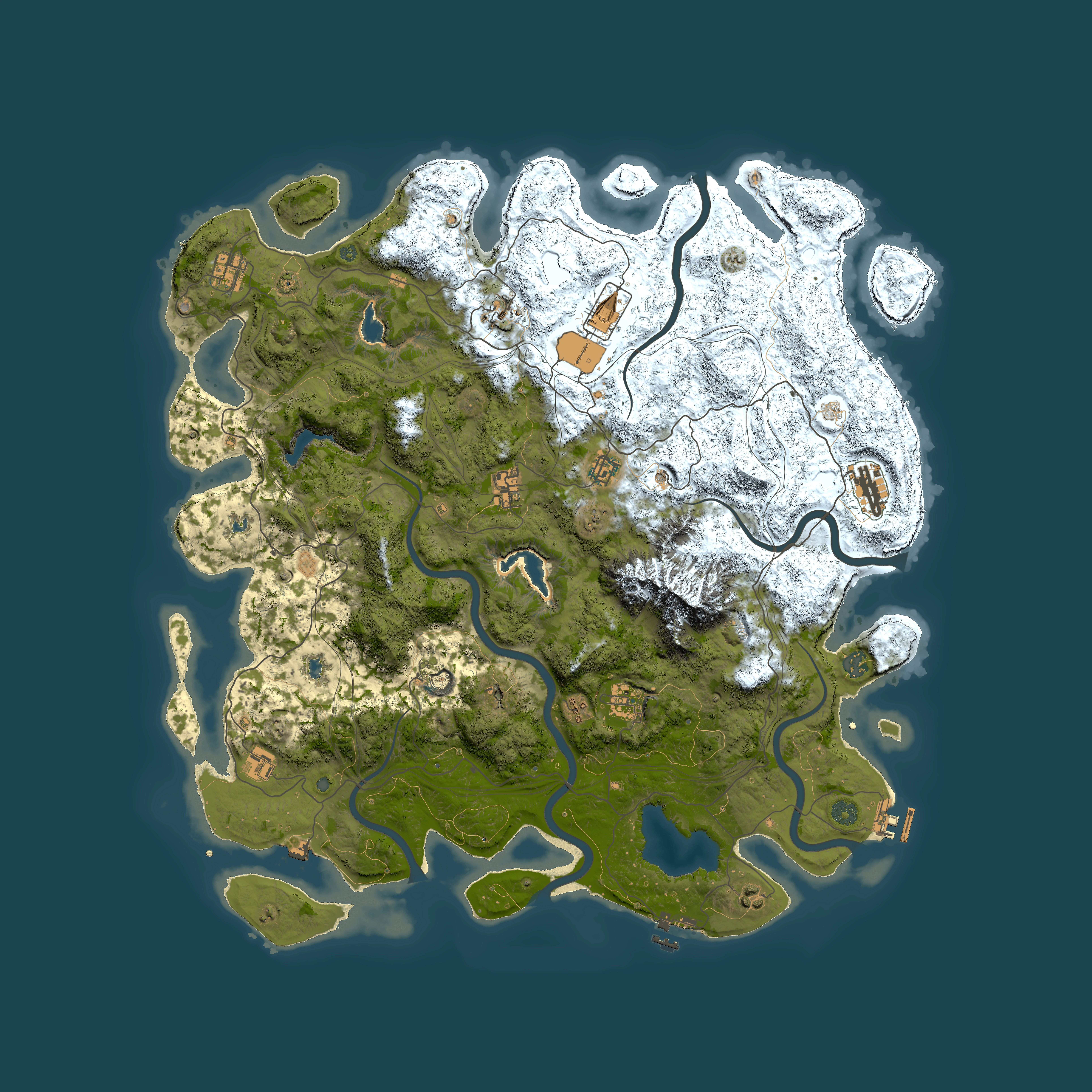 Full top-down render of Rust map seed 1099868434, 5000x5000m