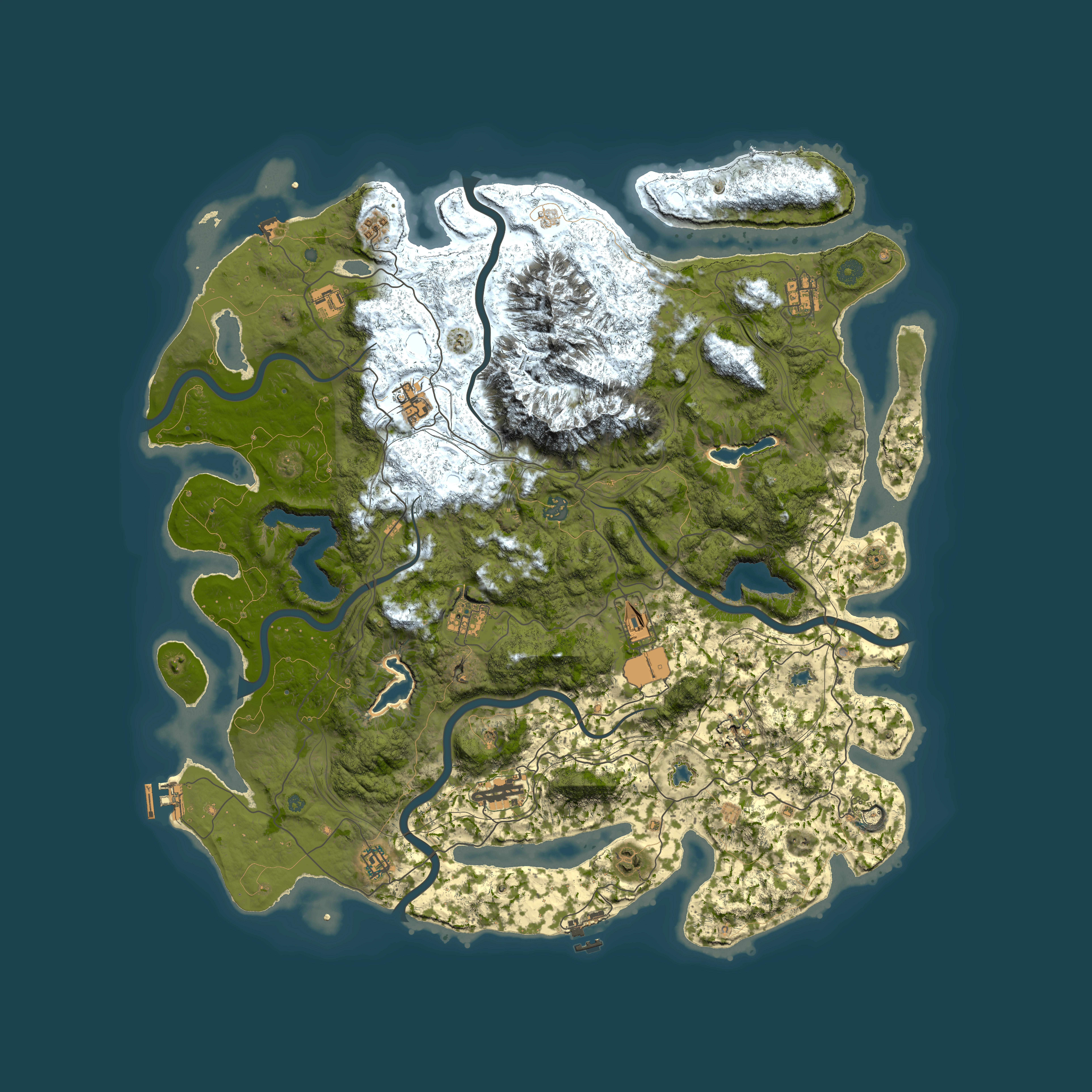 Full top-down render of Rust map seed 393821886, 5000x5000m