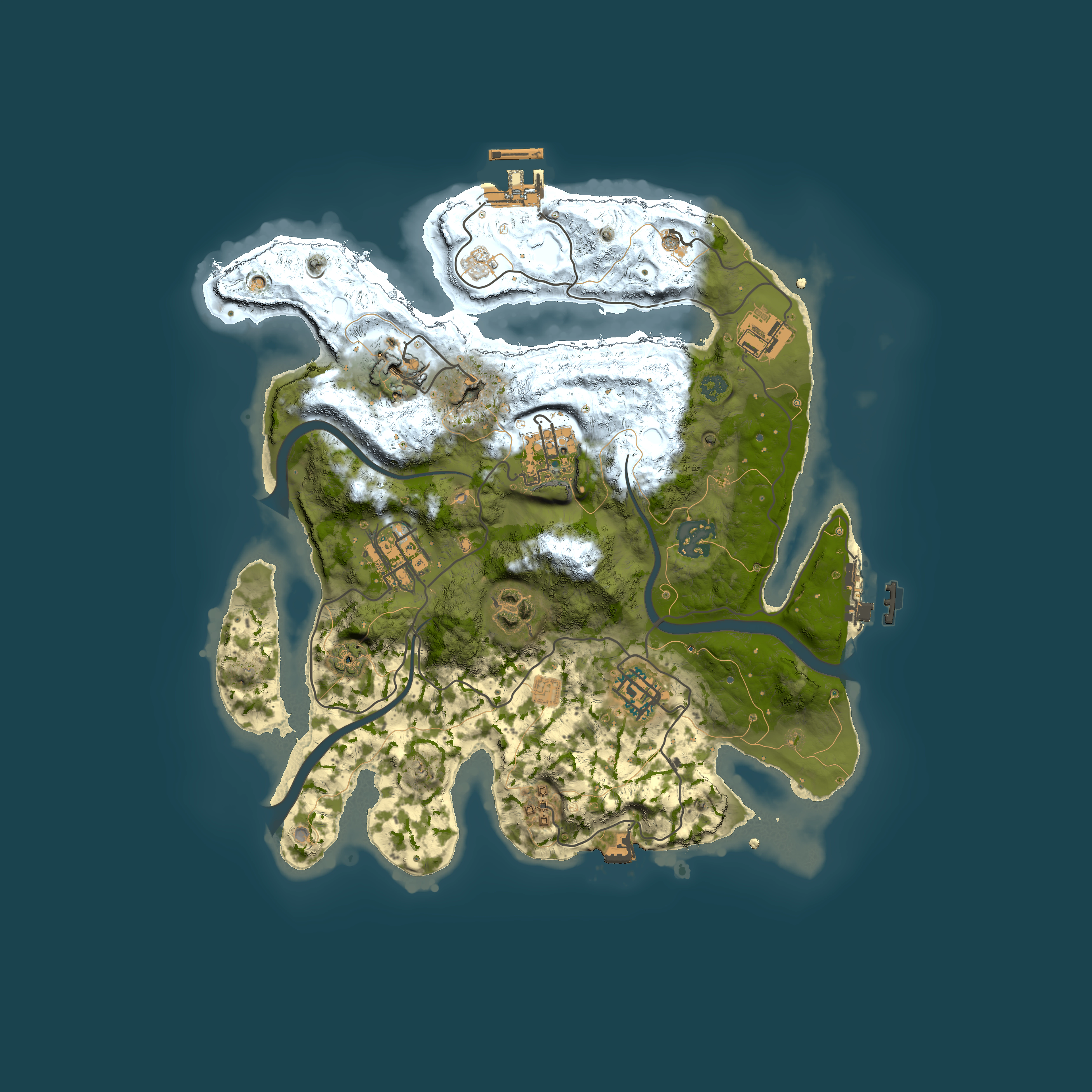 Full top-down render of Rust map seed 557283985, 3000x3000m