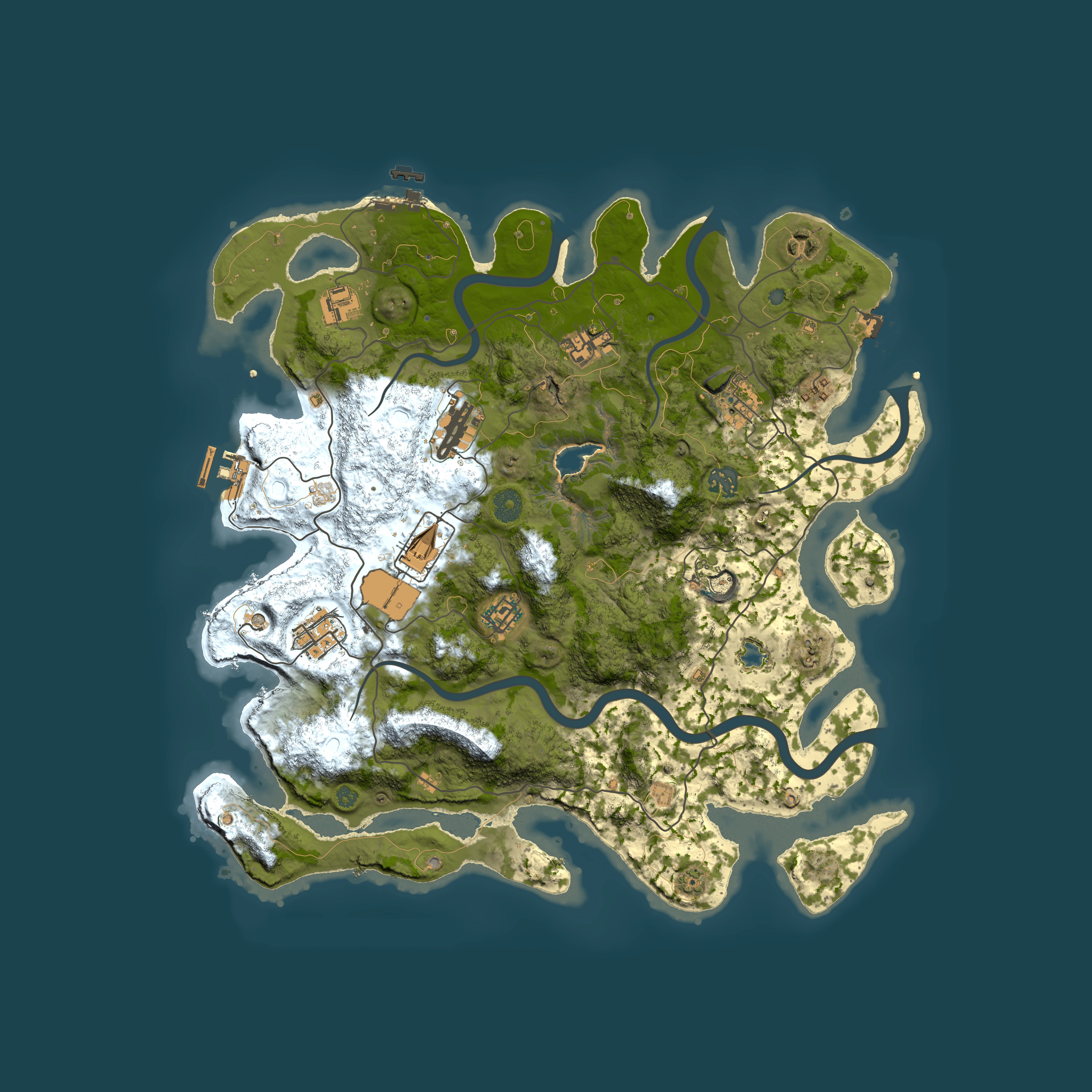 Full top-down render of Rust map seed 1434325878, 4000x4000m