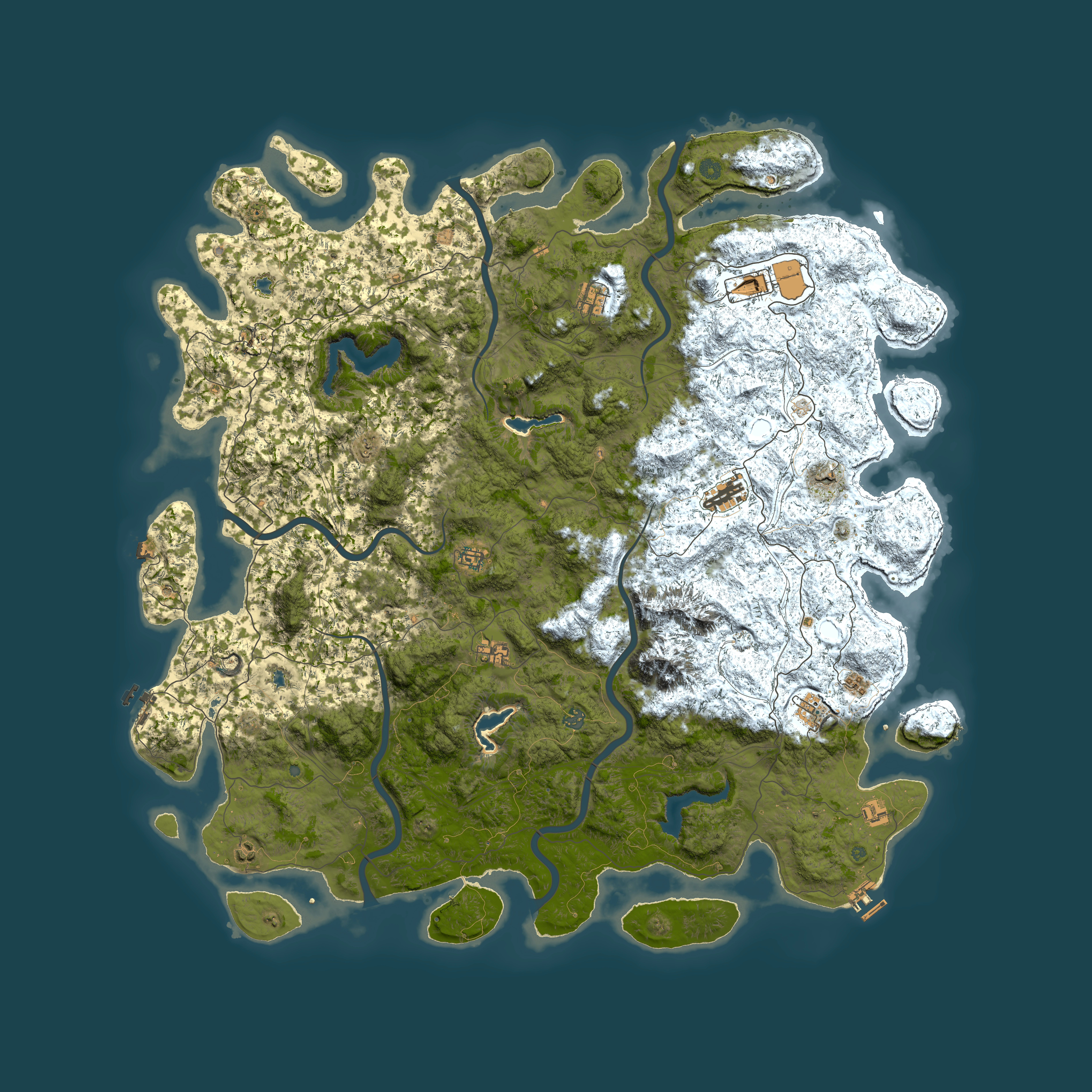 Full top-down render of Rust map seed 63776765, 6000x6000m
