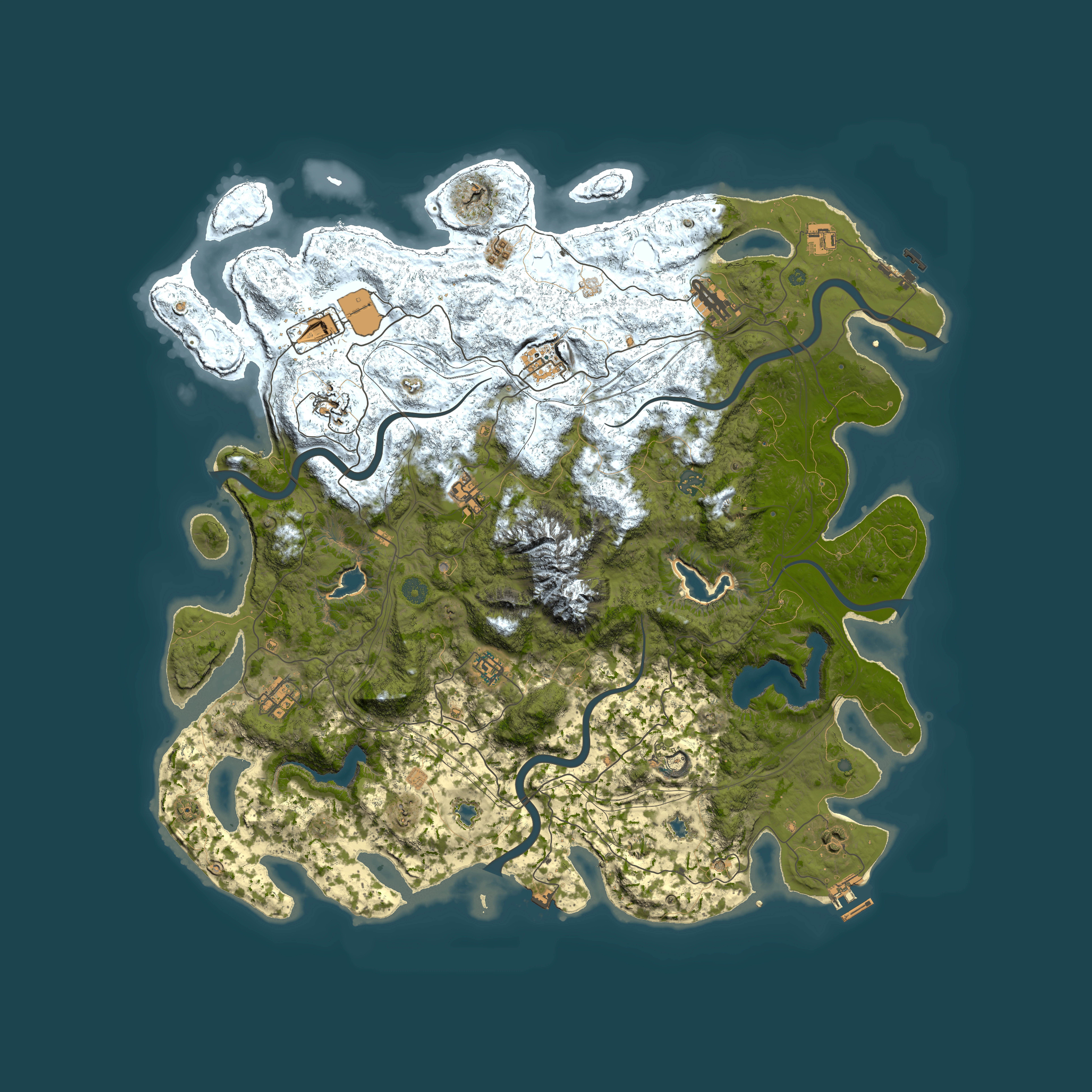 Full top-down render of Rust map seed 395893473, 5000x5000m