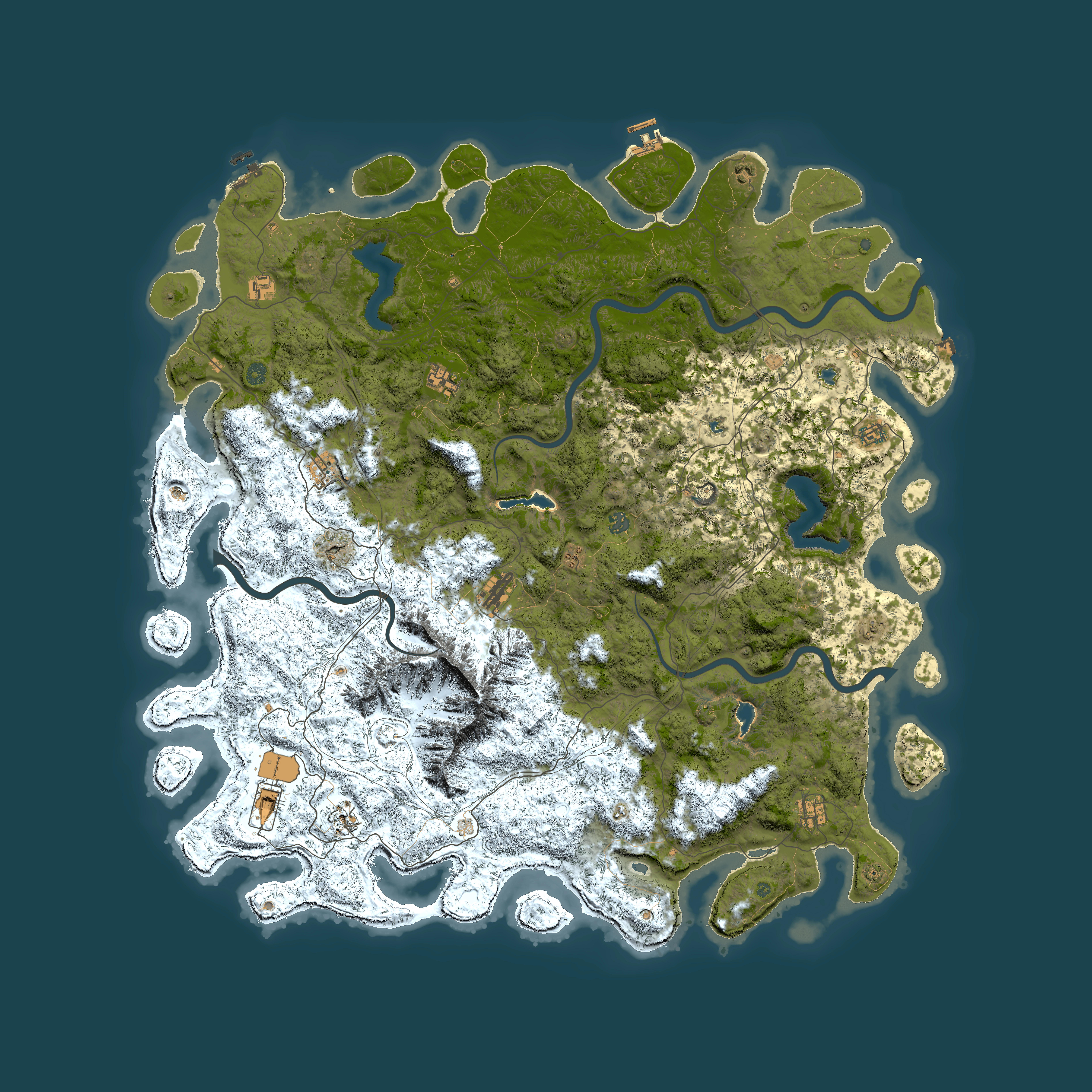 Full top-down render of Rust map seed 2045198014, 6000x6000m