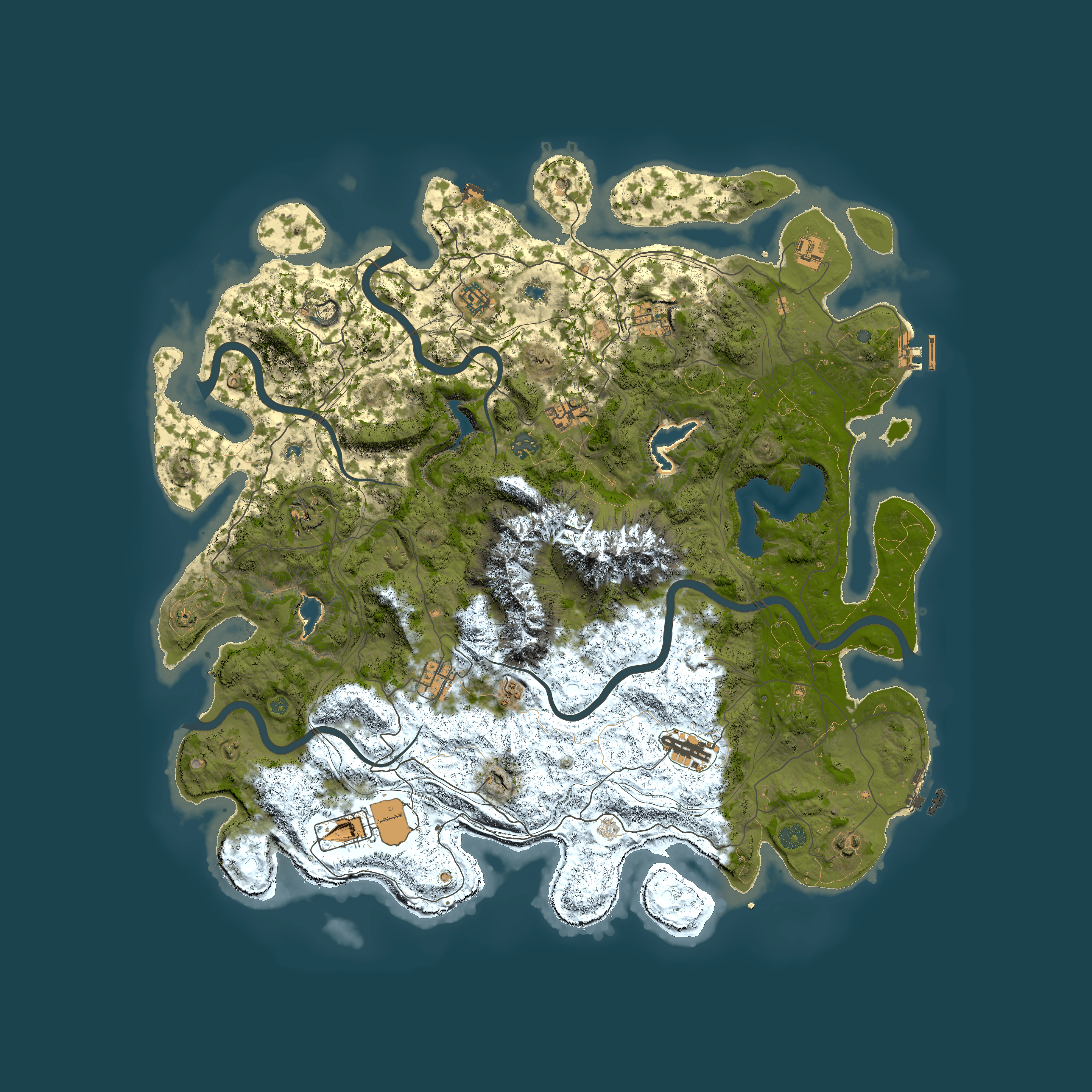 Full top-down render of Rust map seed 710845491, 5000x5000m
