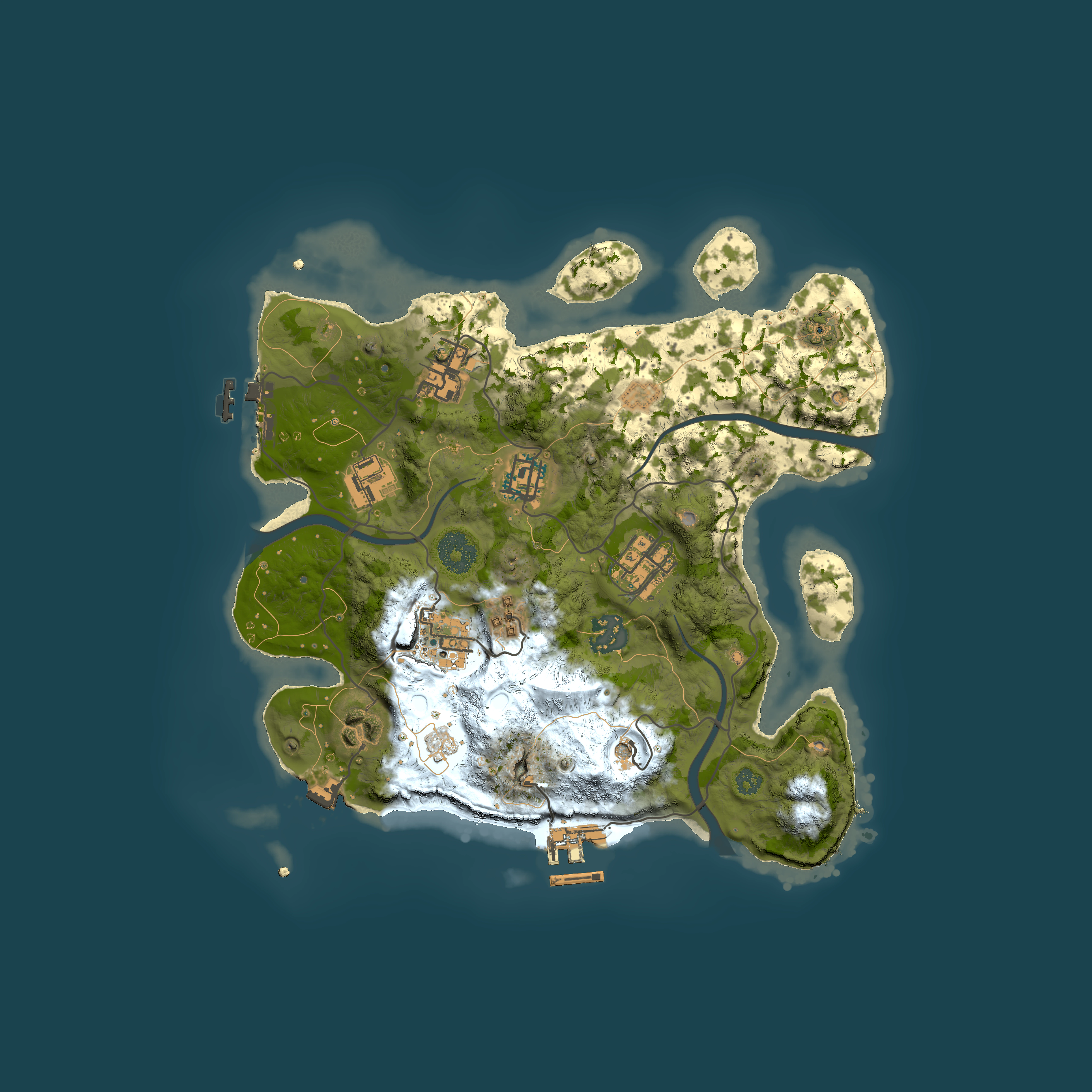 Full top-down render of Rust map seed 229133257, 3000x3000m