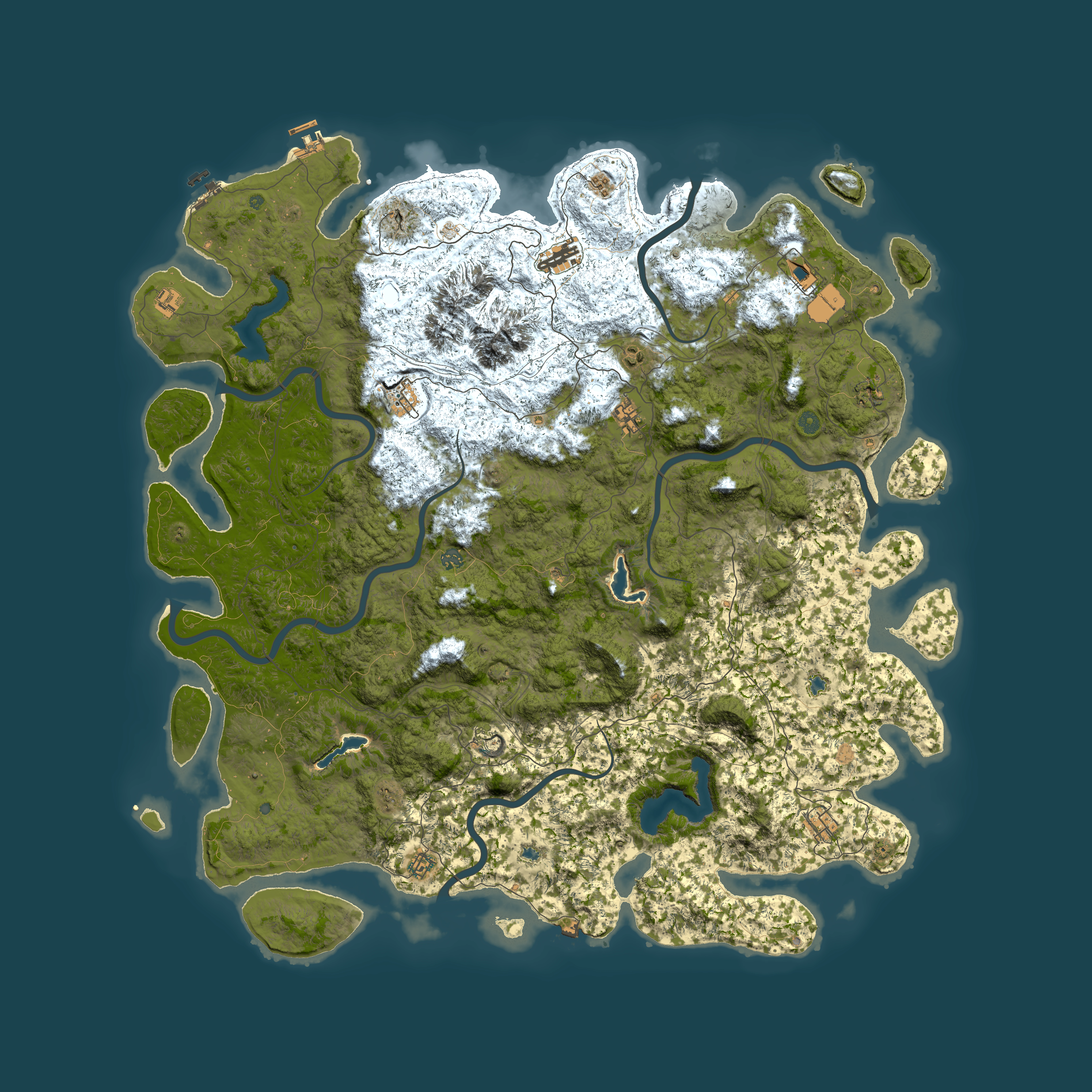 Full top-down render of Rust map seed 1461693851, 6000x6000m